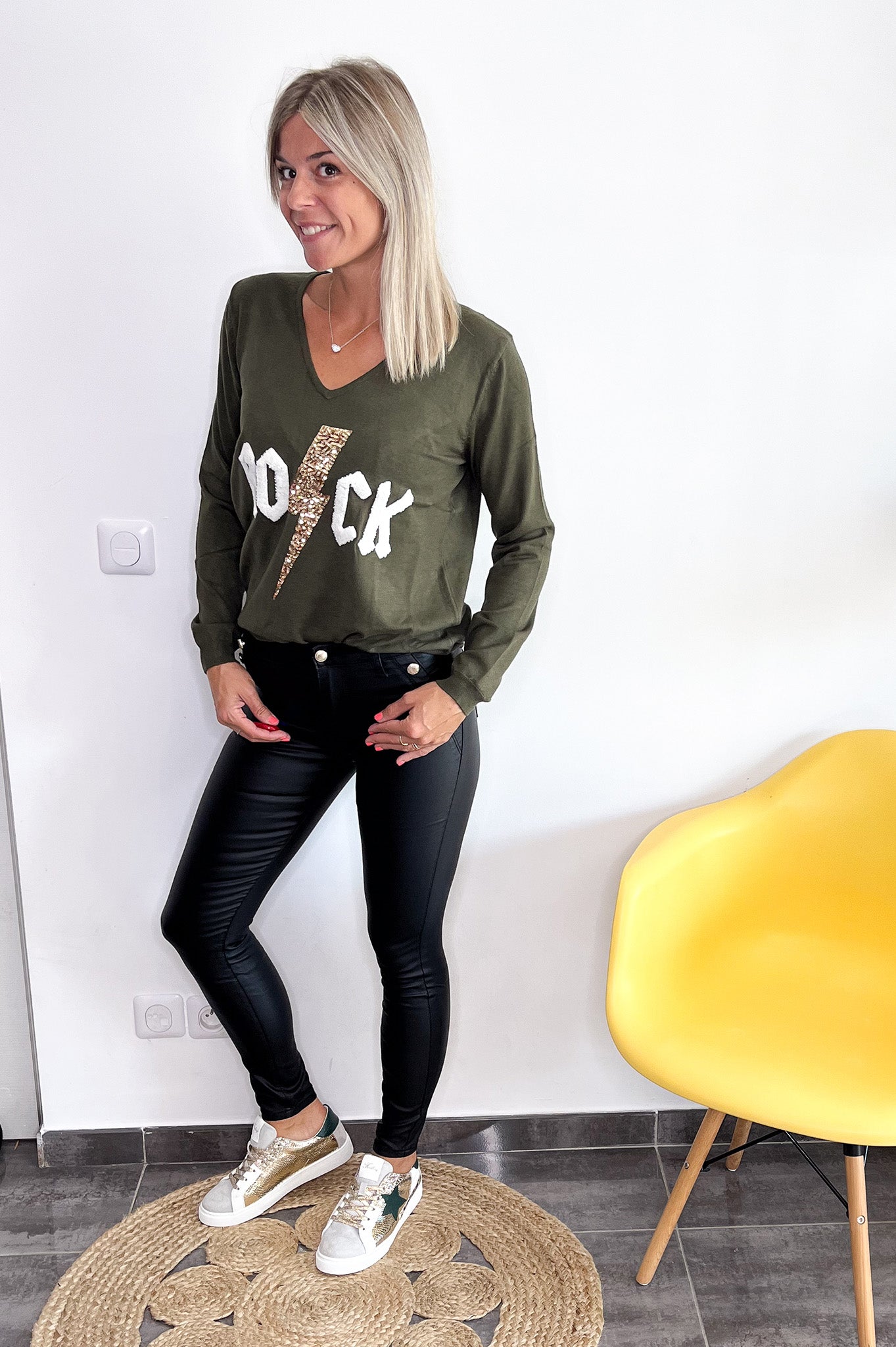 pull kaki rock la boutique de Lydie