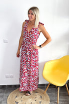 Robe longue rouge motif fleurs la boutique de lydie
