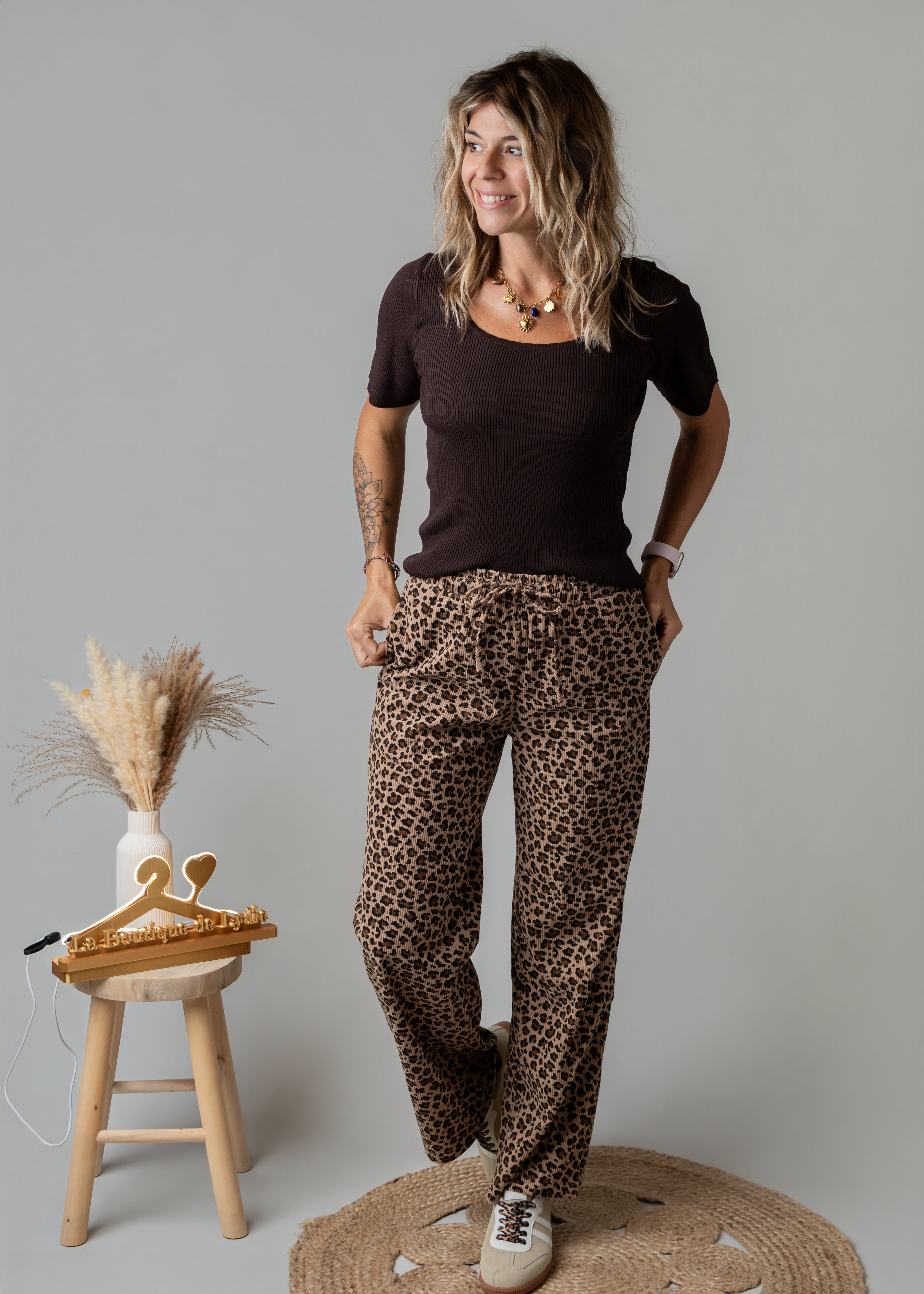 Pantalon fluide velours côtelé léopard la boutique de lydie