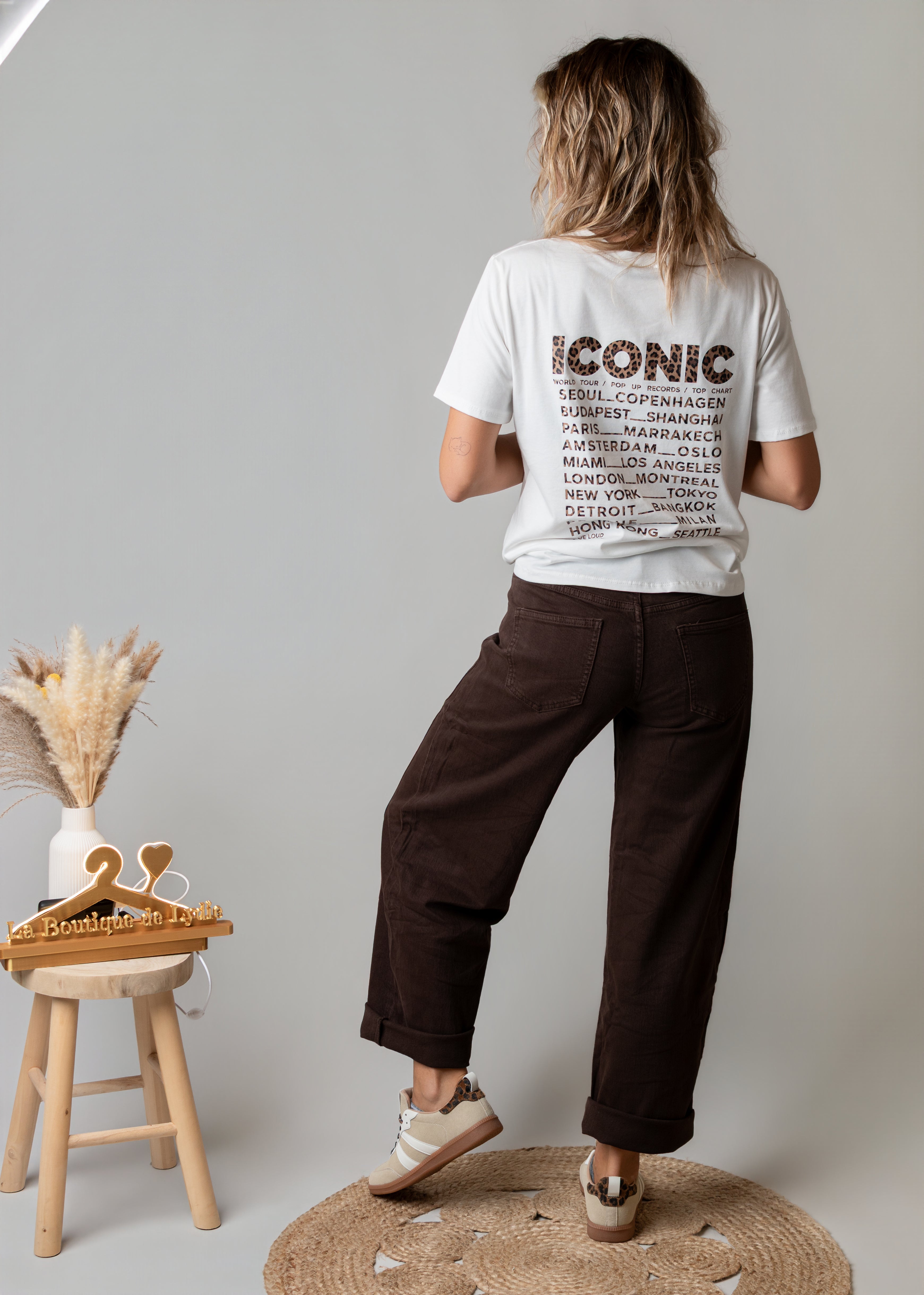 Pantalon barrel chocolat femme