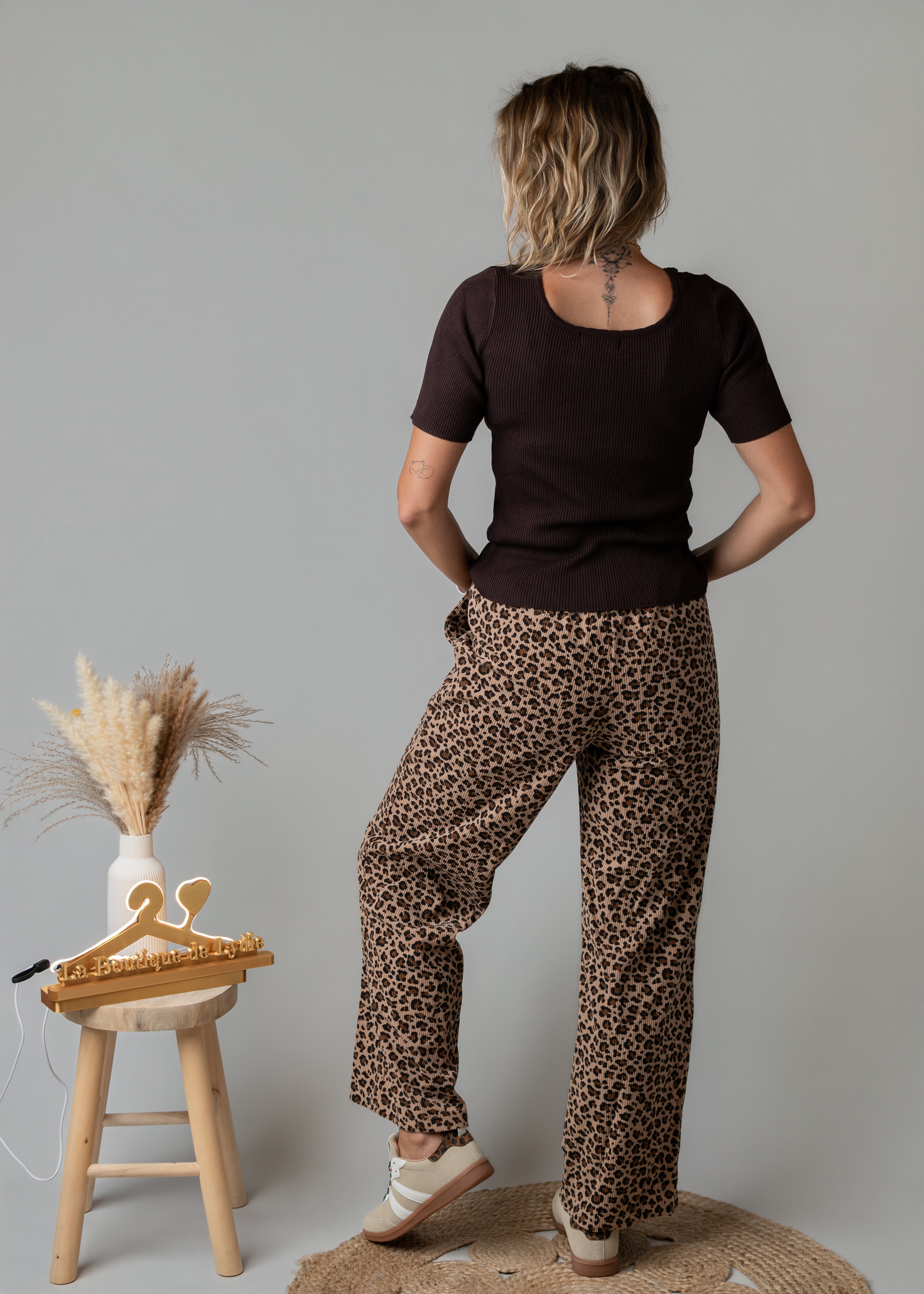 Pantalon fluide velours côtelé léopard