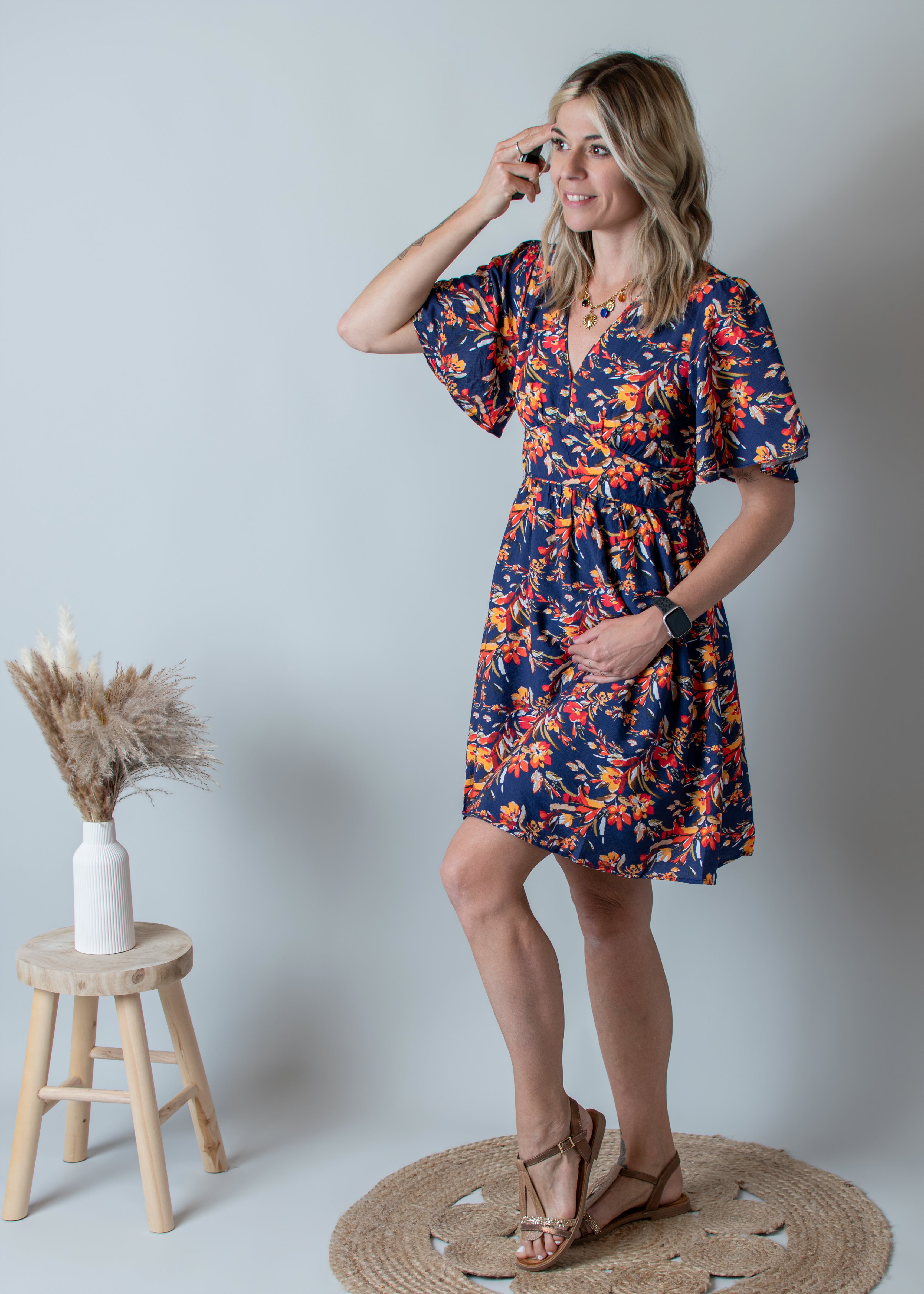  Robe Courte Fleurie marine 