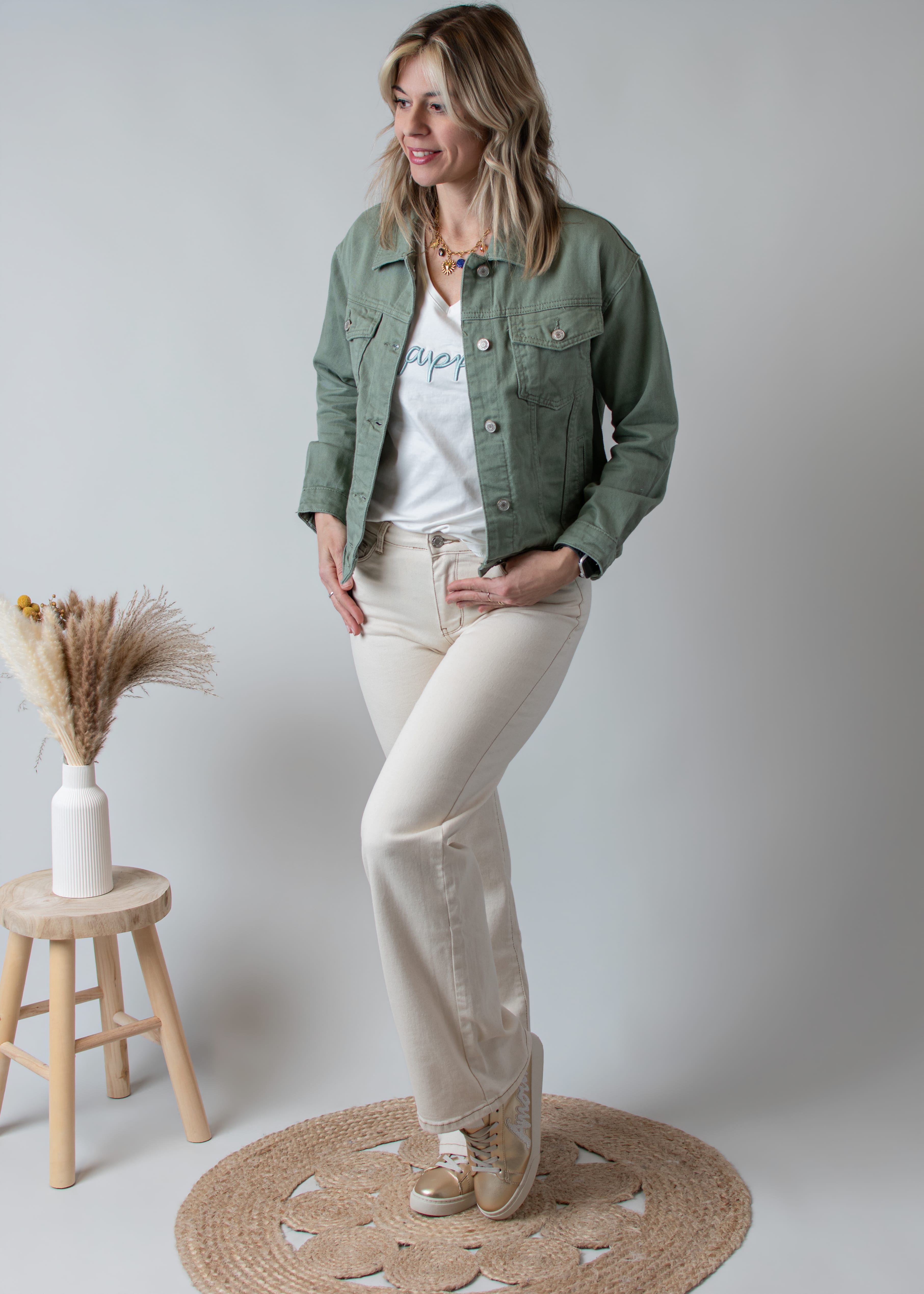 Pantalon flare beige femme