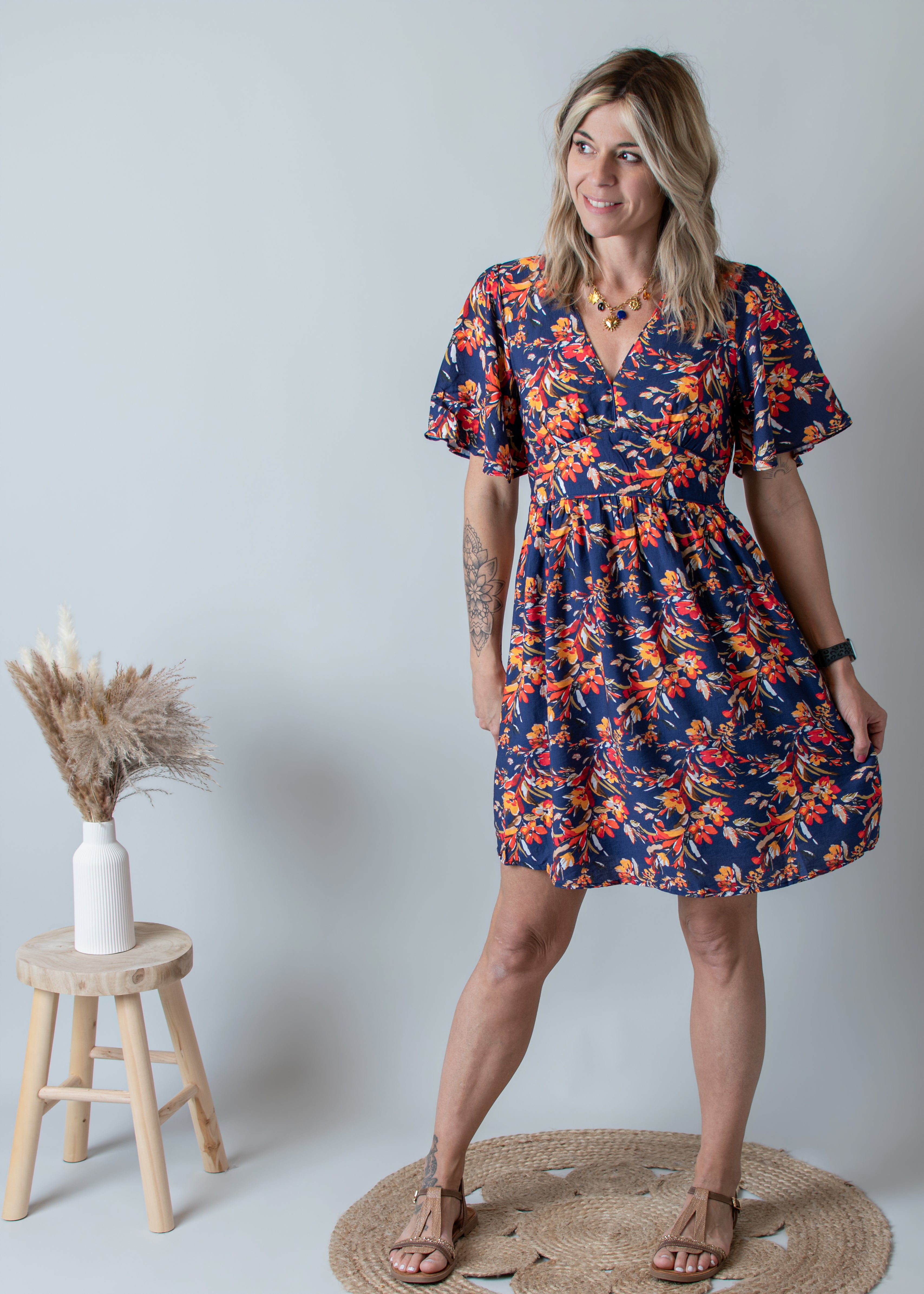  Robe Courte Fleurie marine 