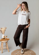Pantalon barrel chocolat femme