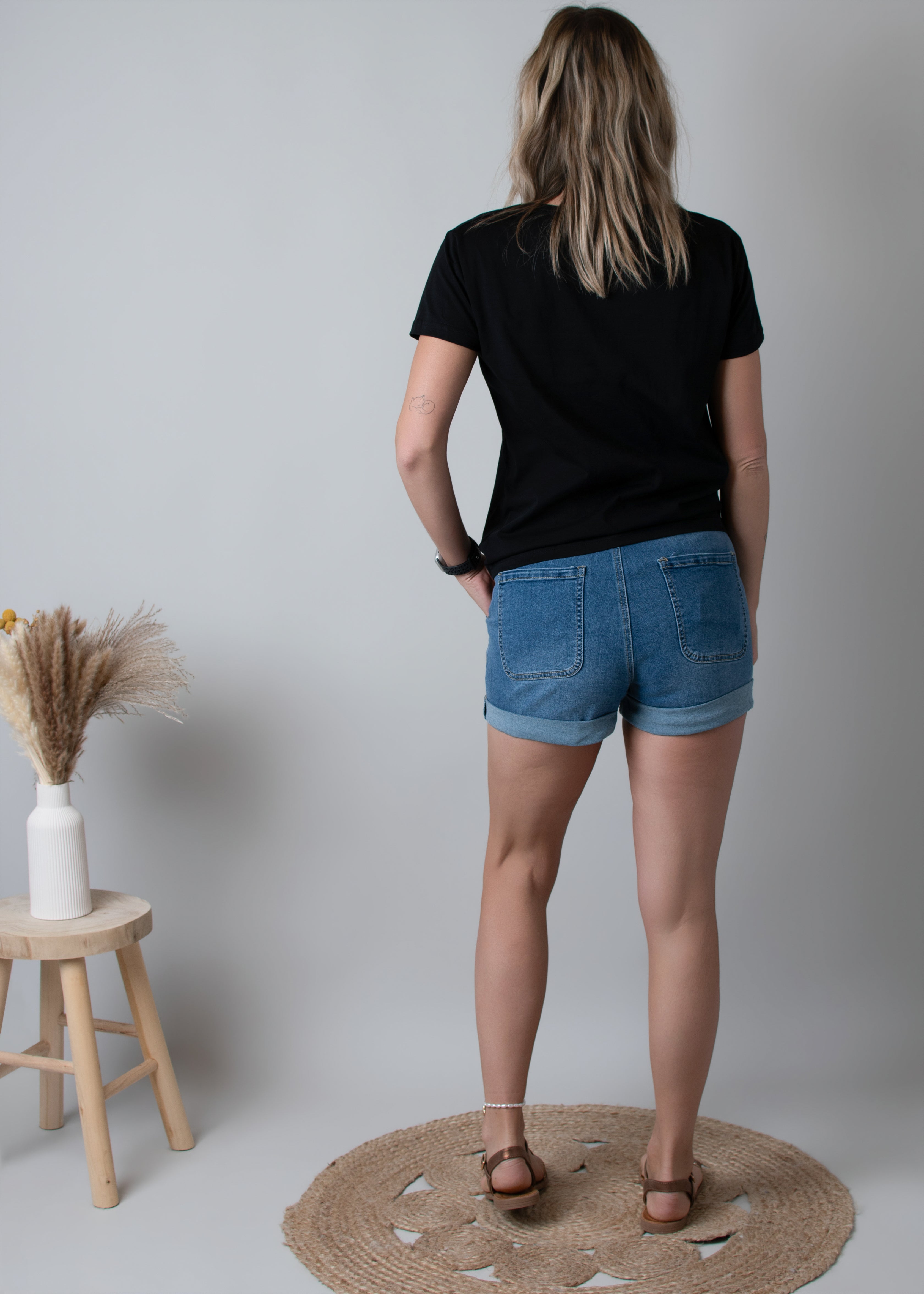 Short en Jean Denim avec Ceinture à Nouer