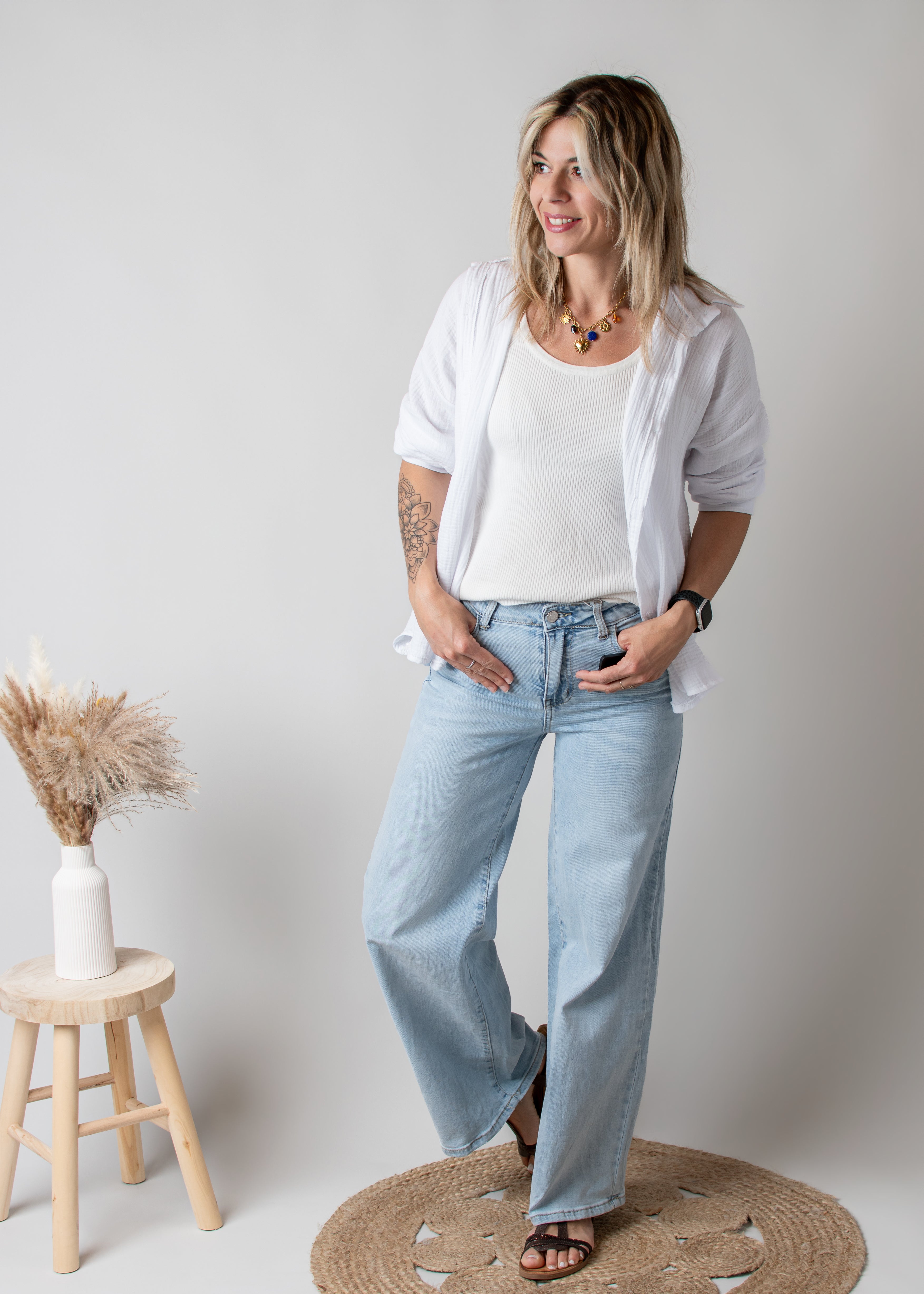 Chemise en Gaze de Coton Blanche floqué 