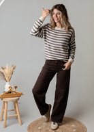 Pantalon barrel chocolat femme