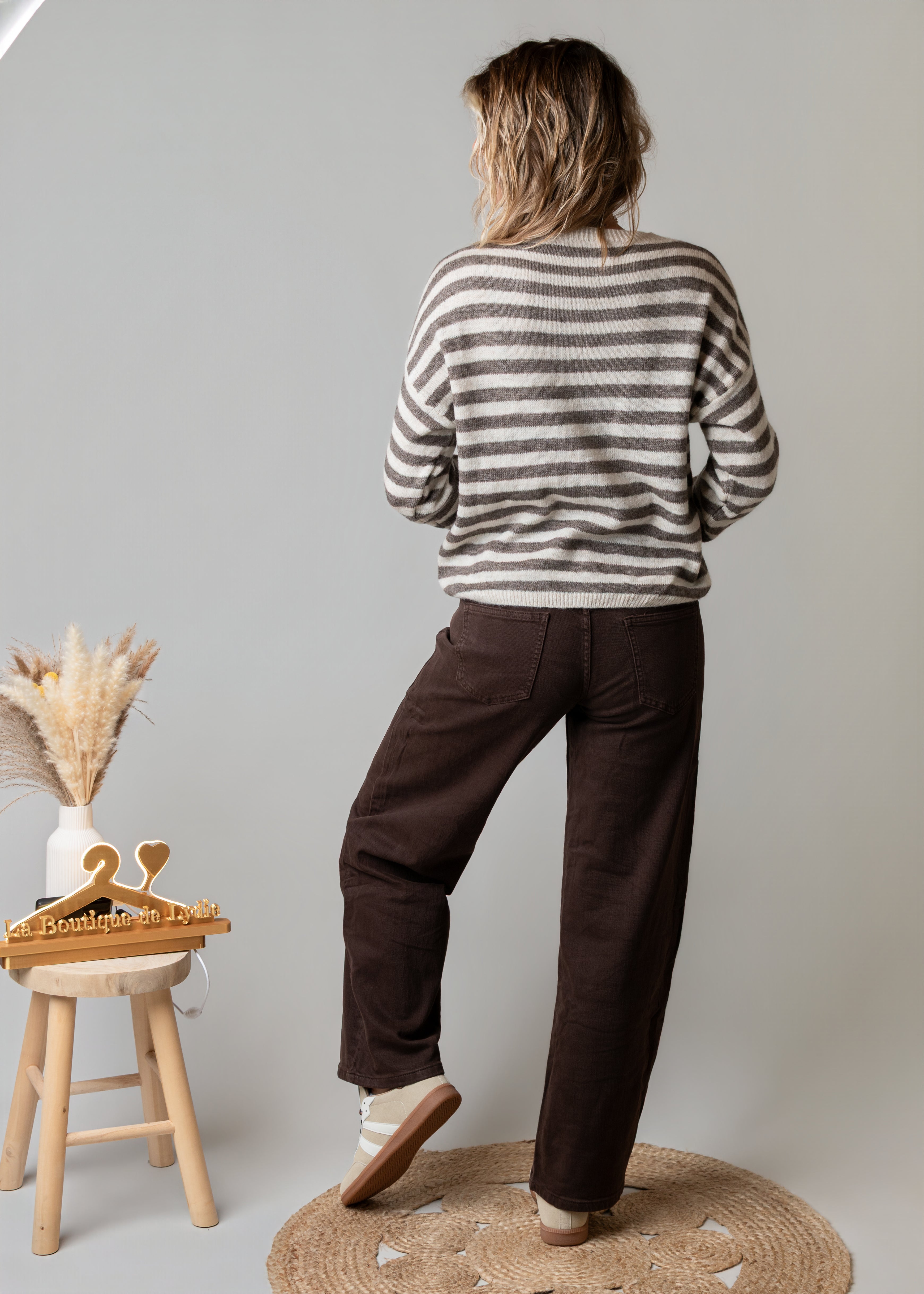 Pantalon barrel chocolat femme