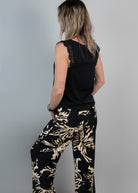 Pantalon fluide large noir et beige femme
