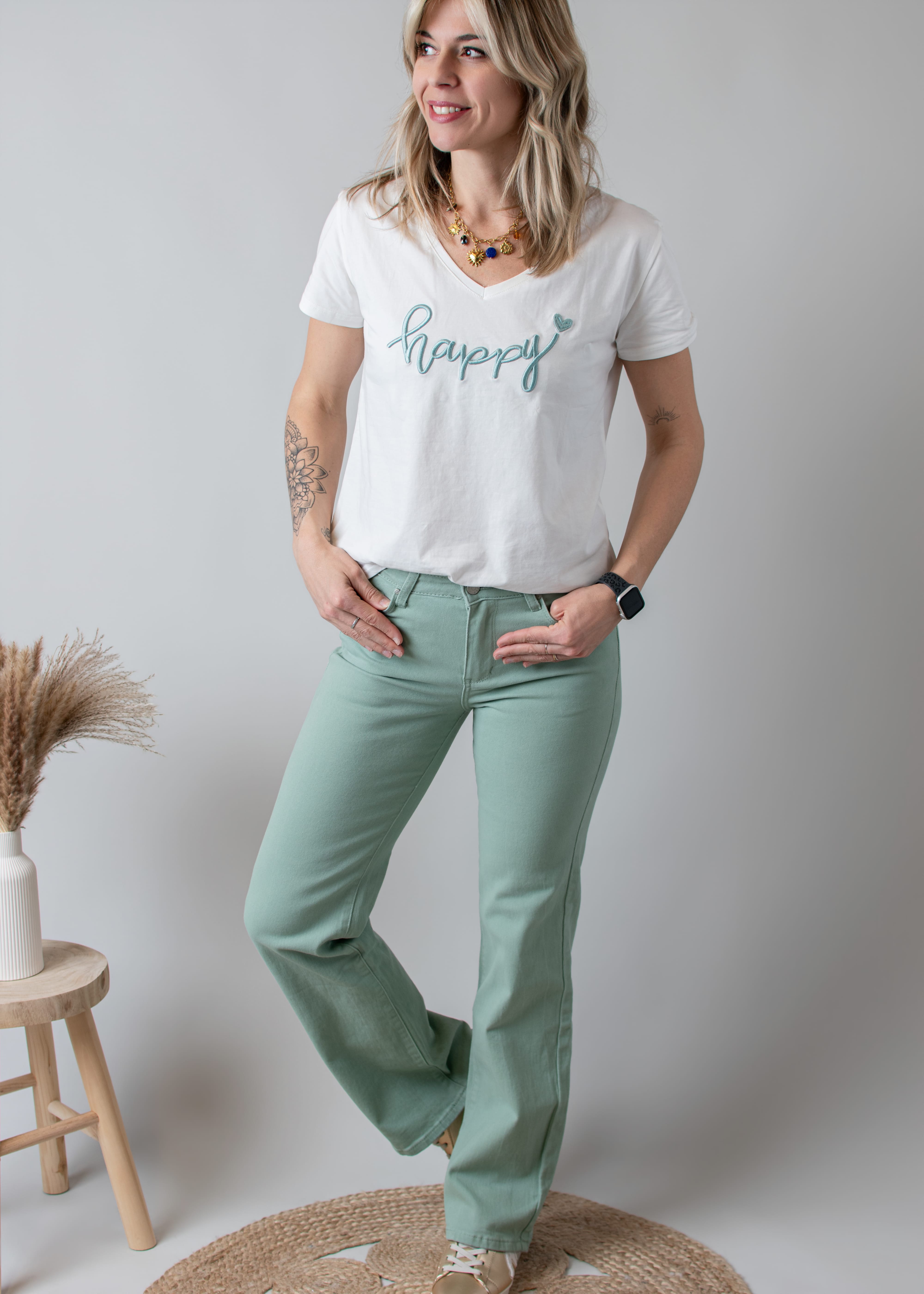 Pantalon flare vert sauge la boutique de Lydie