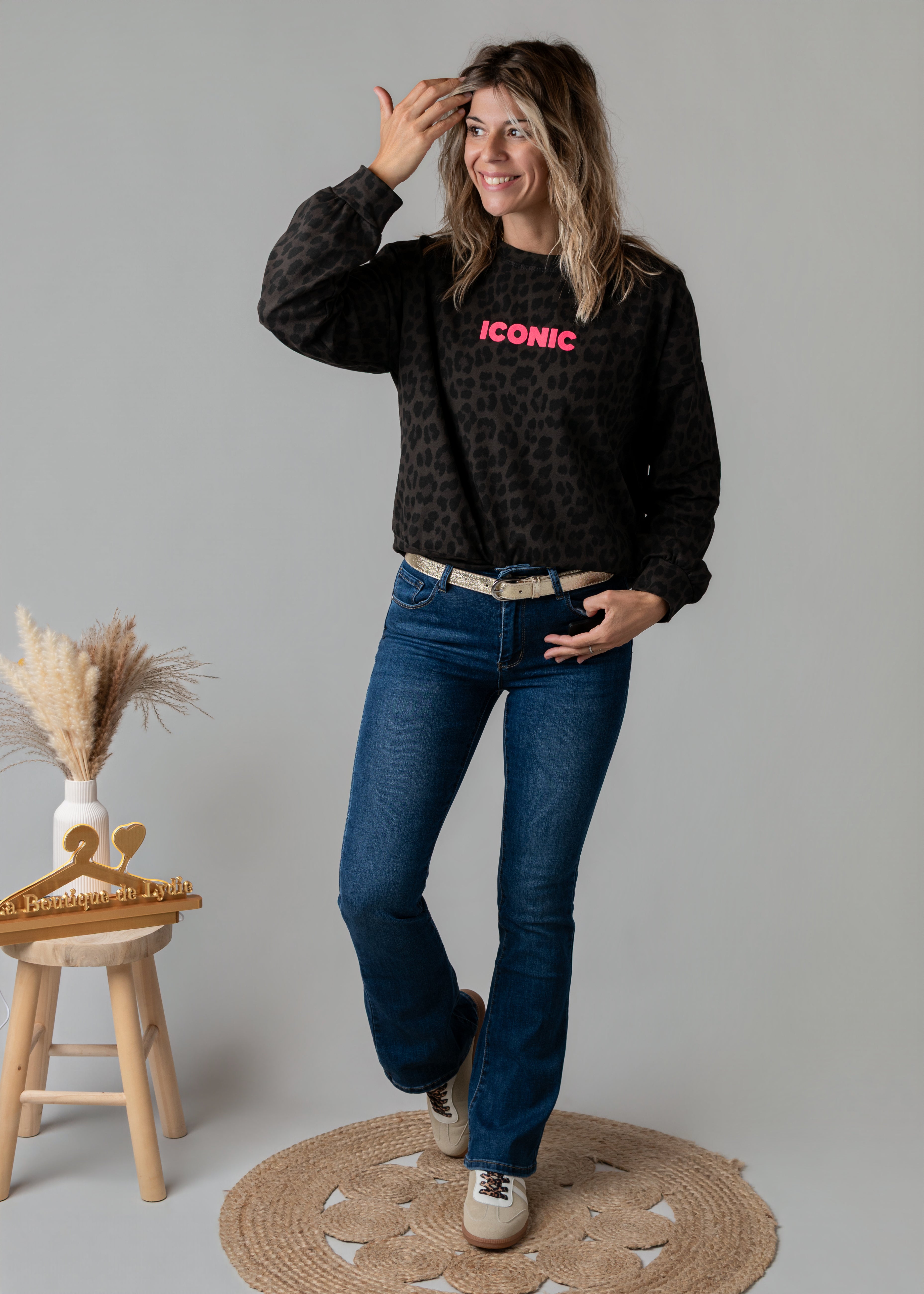 Sweat fin léopard chocolat Iconic