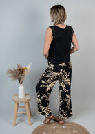 Pantalon fluide large noir et beige femme