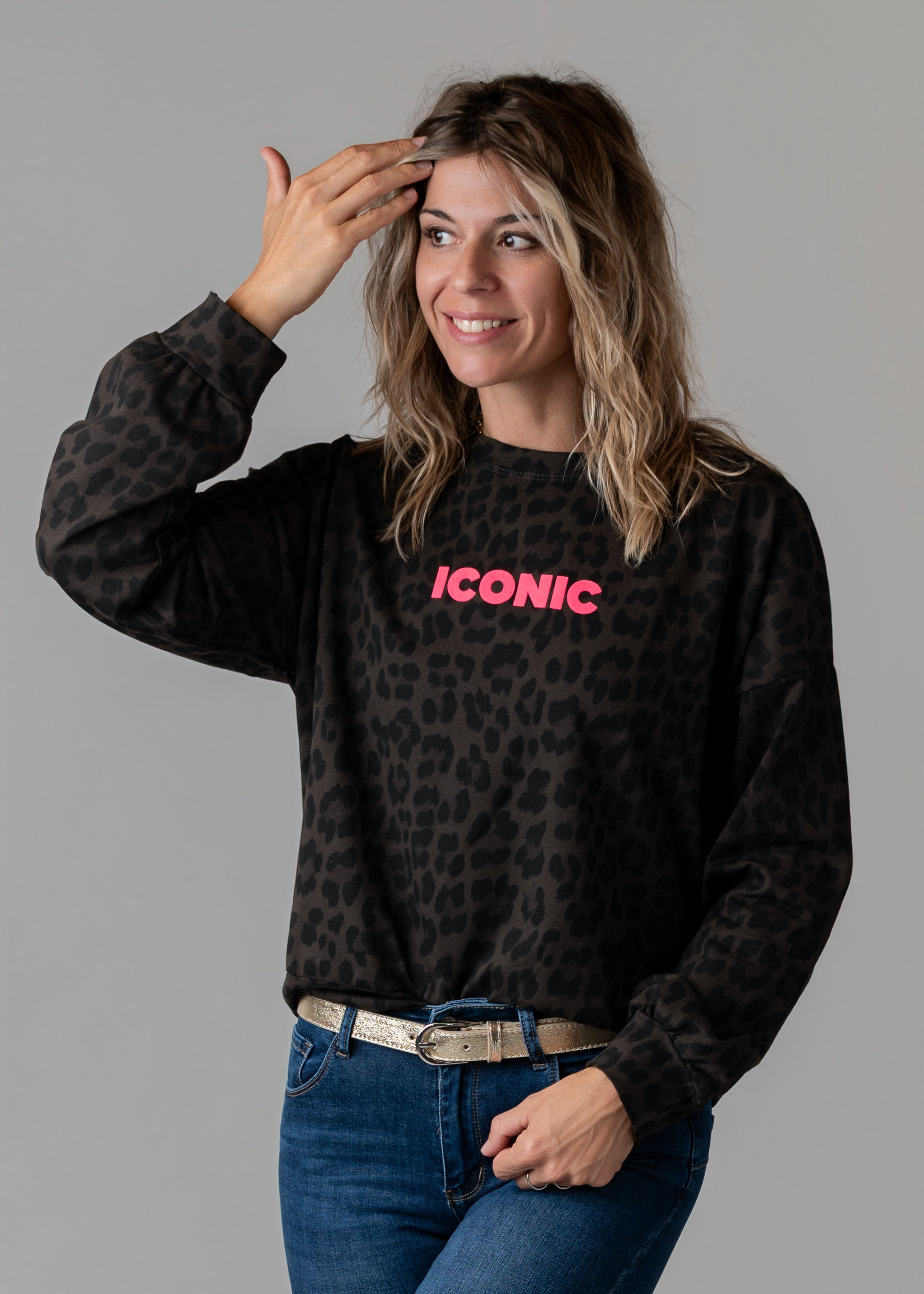 Sweat fin léopard chocolat Iconic la boutique de lydie 
