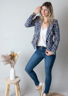 Blazer bleu motif fleuri la boutique de lydie