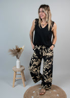 Pantalon fluide large noir et beige femme