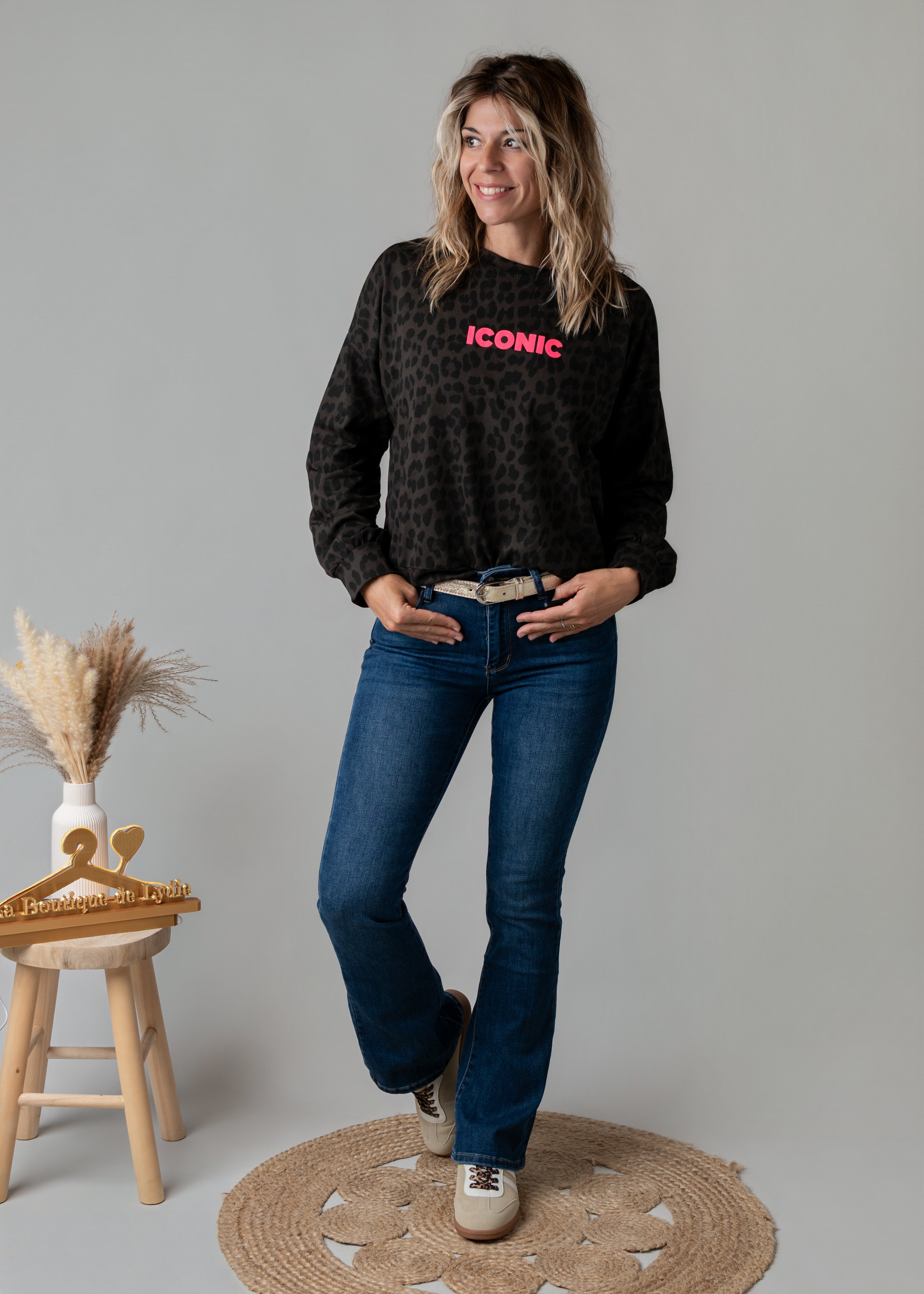 Sweat fin léopard chocolat Iconic