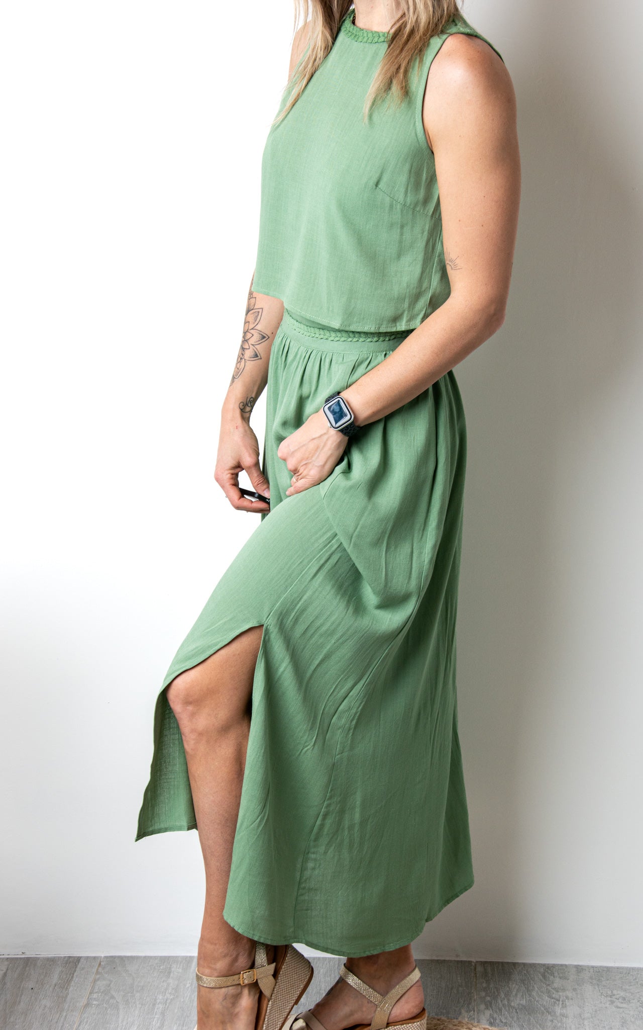 Ensemble Jupe Crop Top Vert Sauge