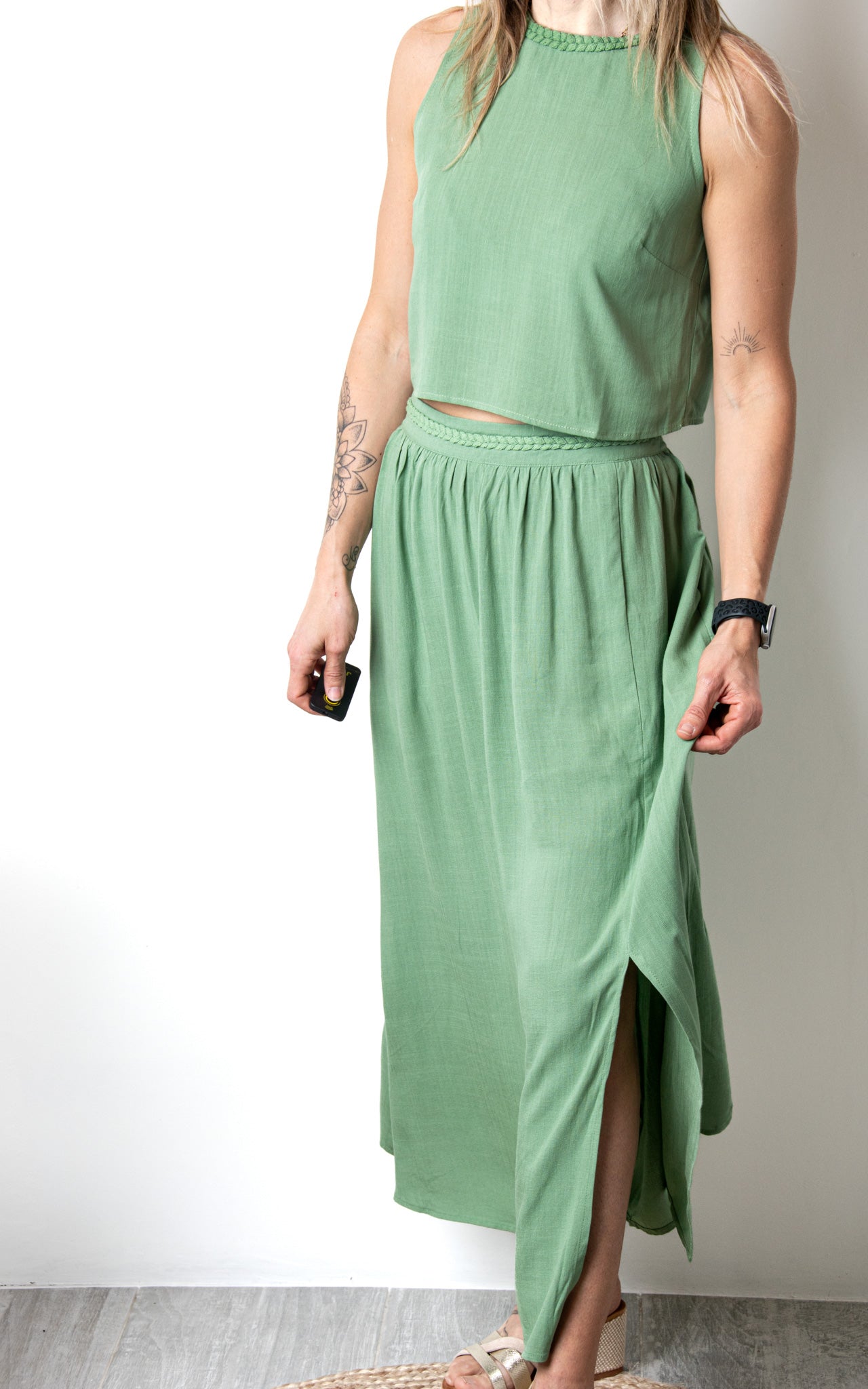 Ensemble Jupe Crop Top Vert Sauge