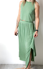 Ensemble Jupe Crop Top Vert Sauge