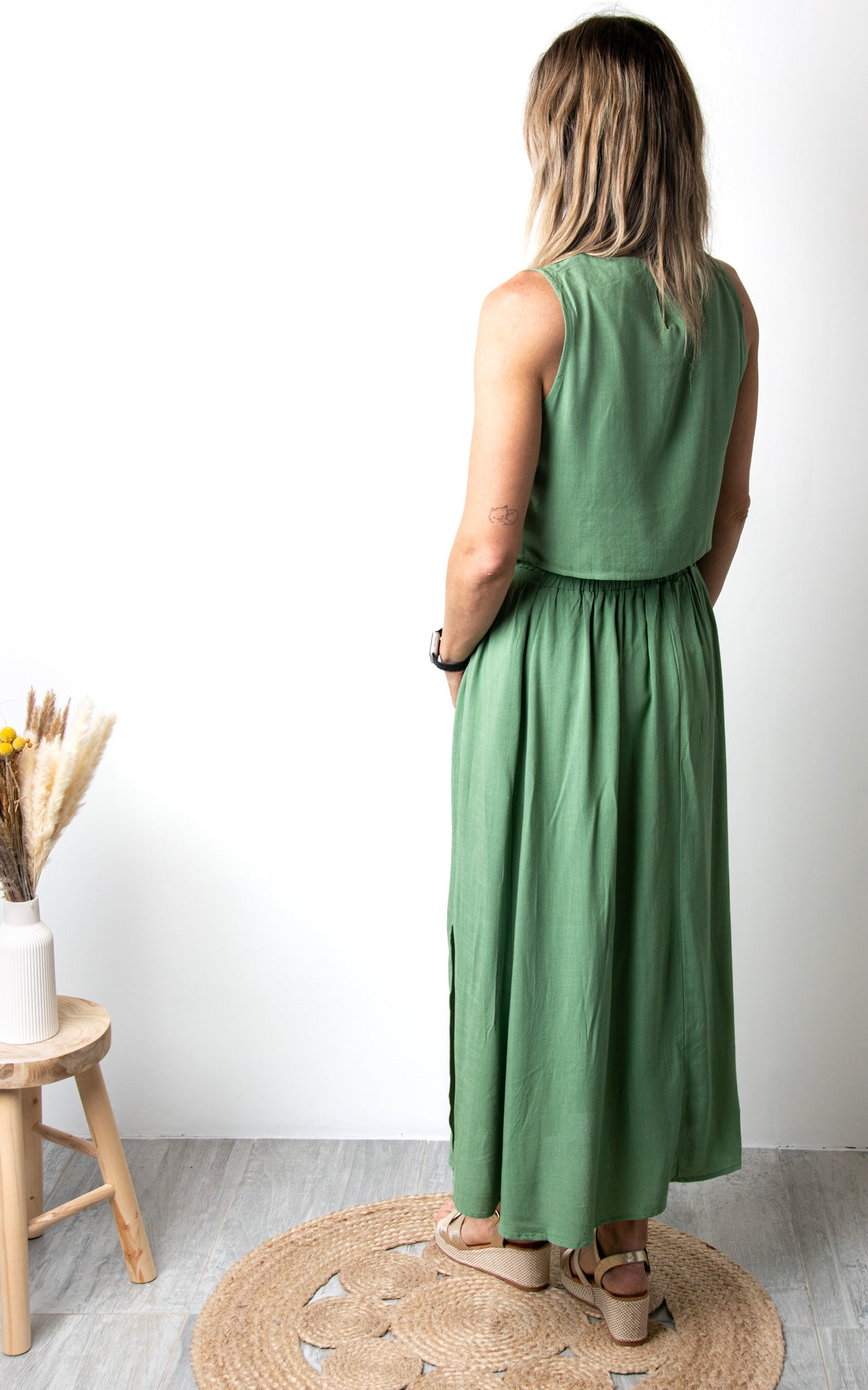 Ensemble Jupe &amp; Crop Top Vert Sauge