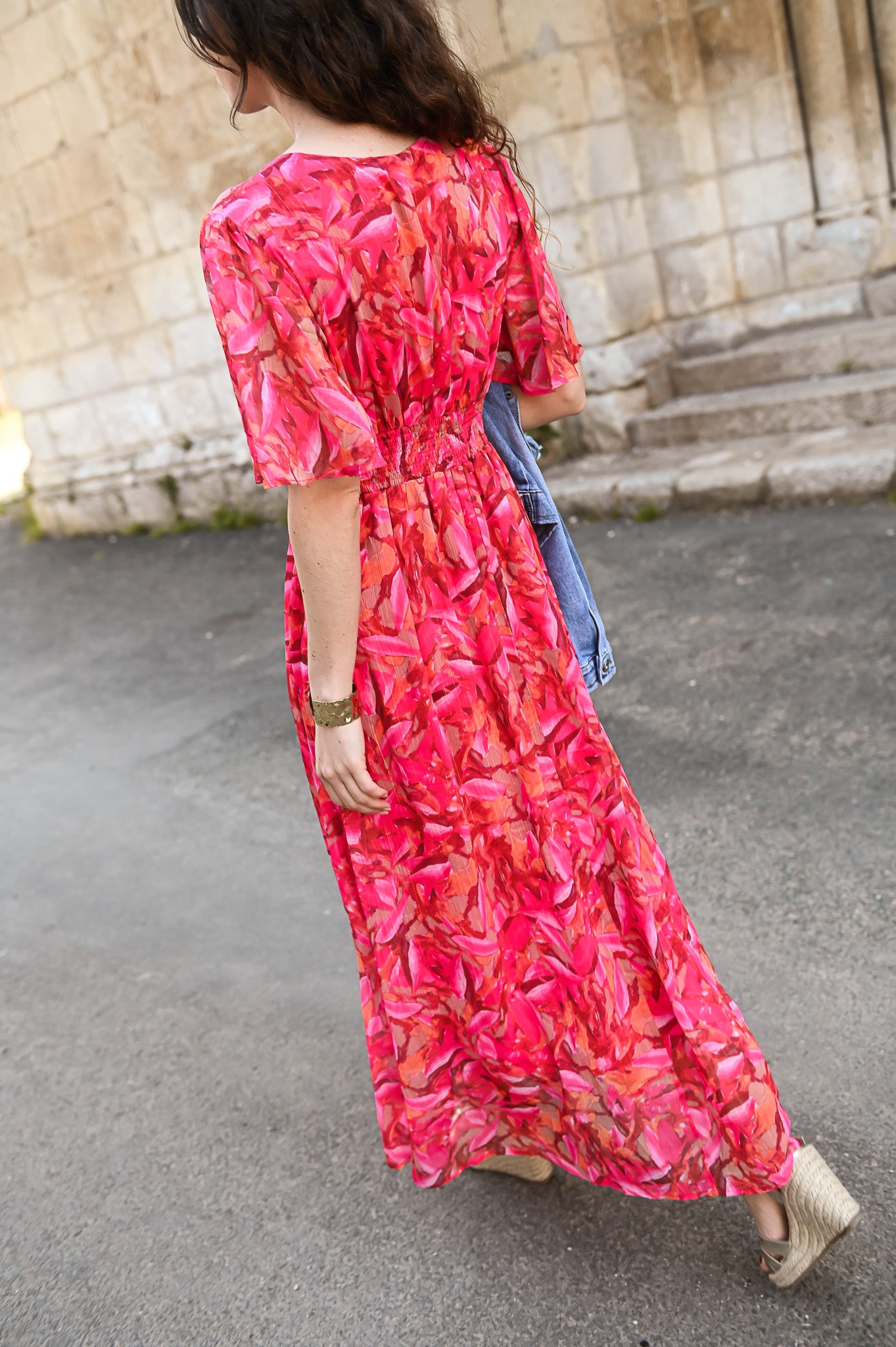 Robe longue rose fleuri