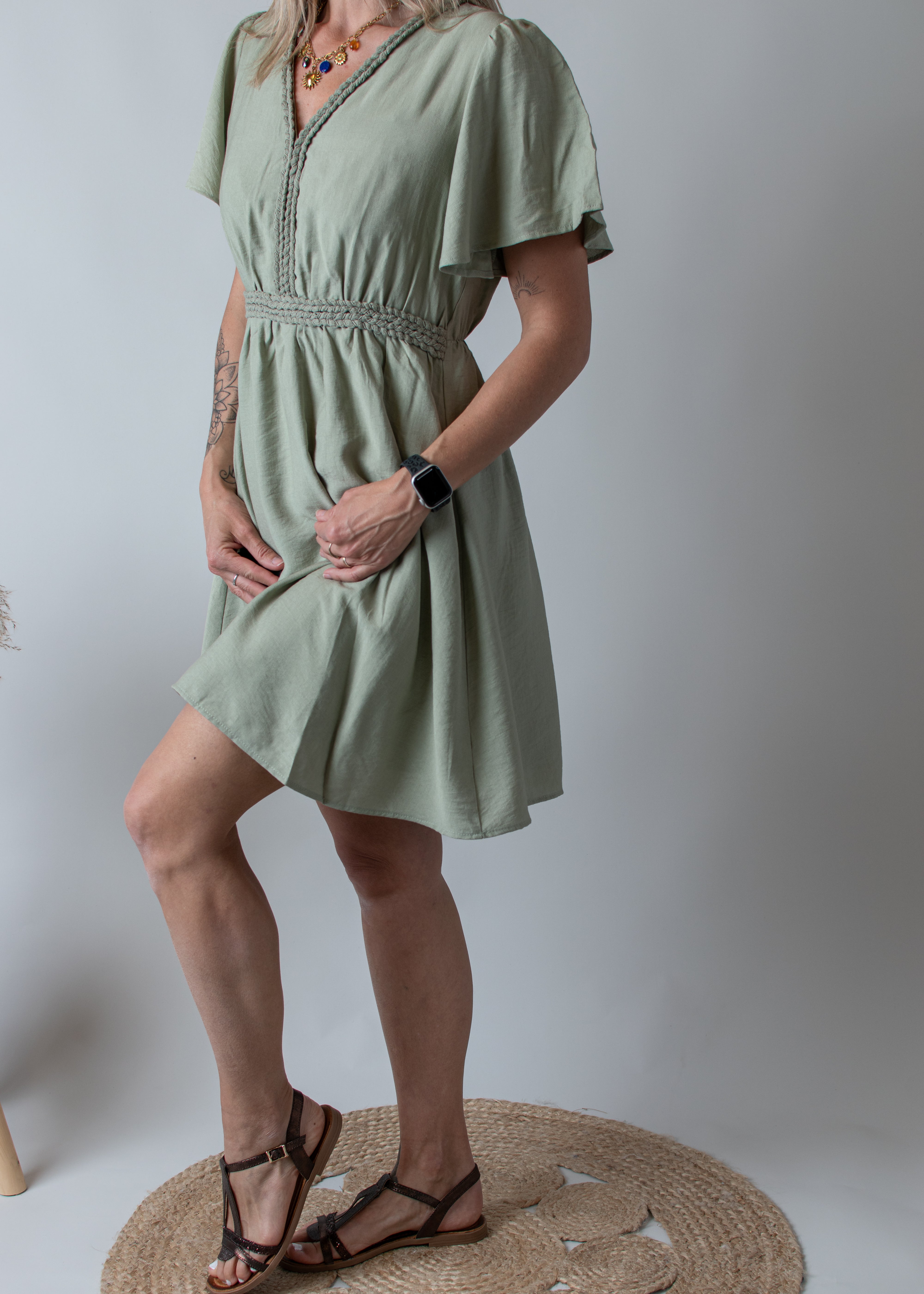 Robe Courte Vert Sauge l