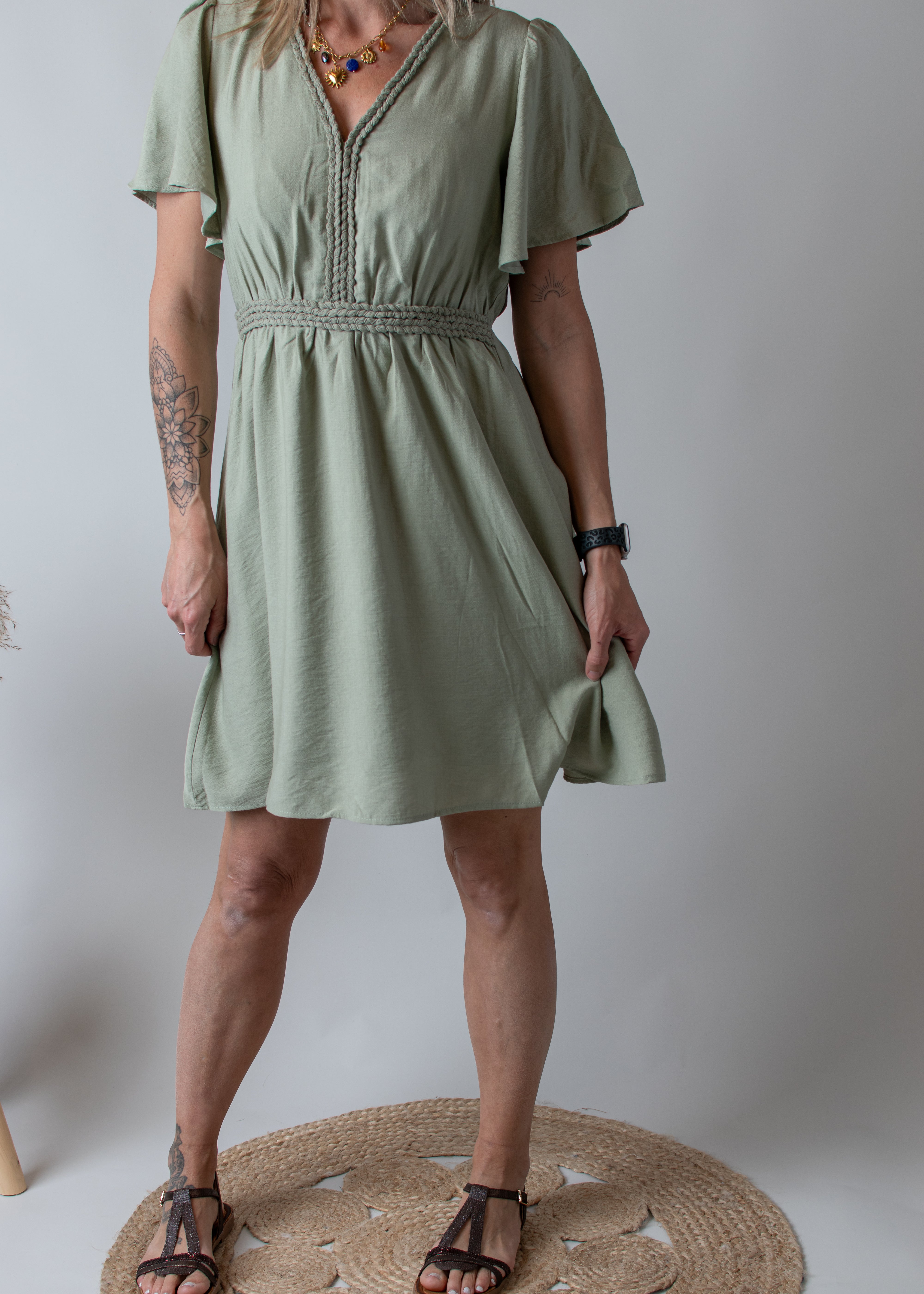 Robe Courte Vert Sauge 