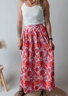 Jupe, longue fleurie orange