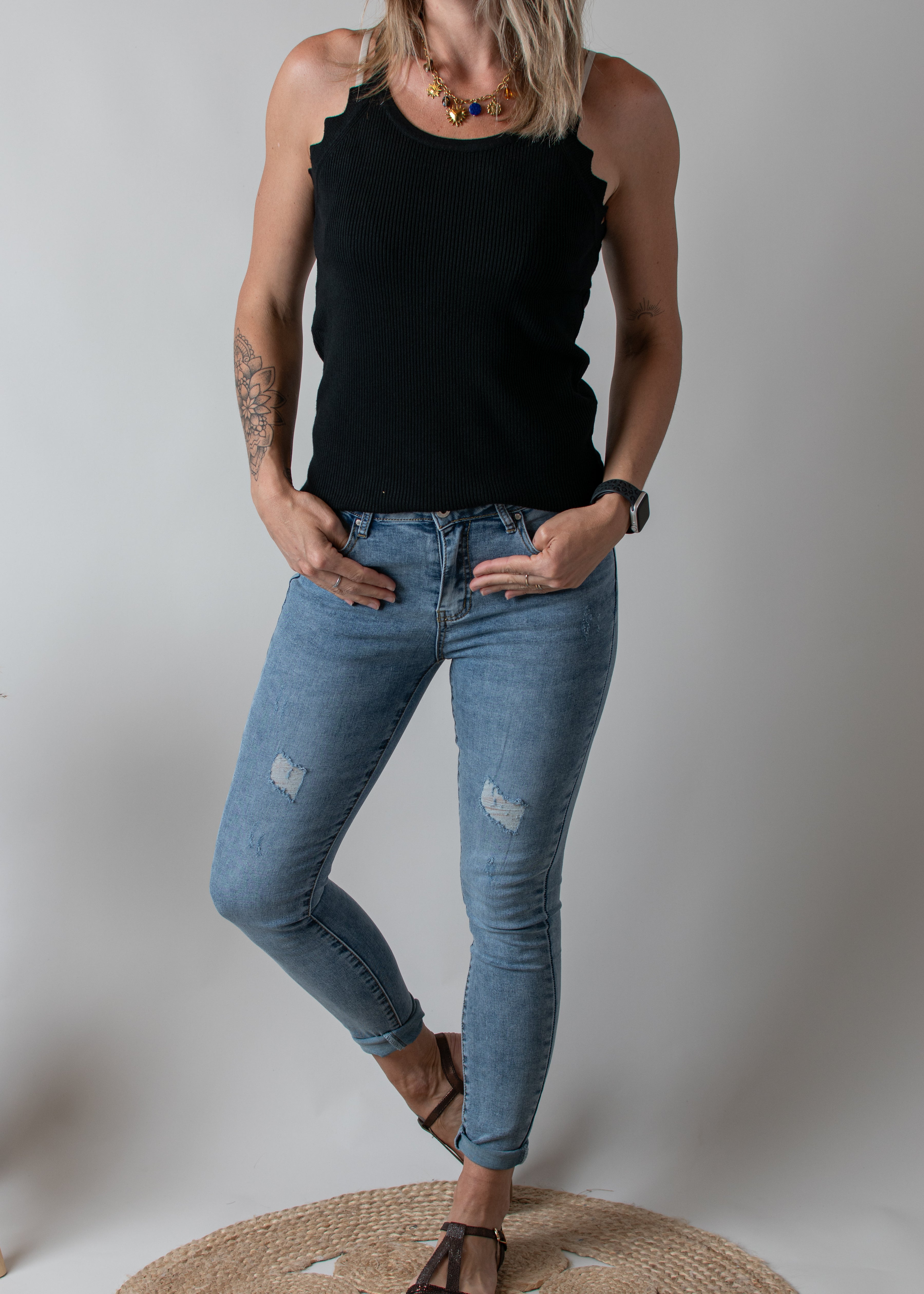 Débardeur côtelée noir coupe américaine