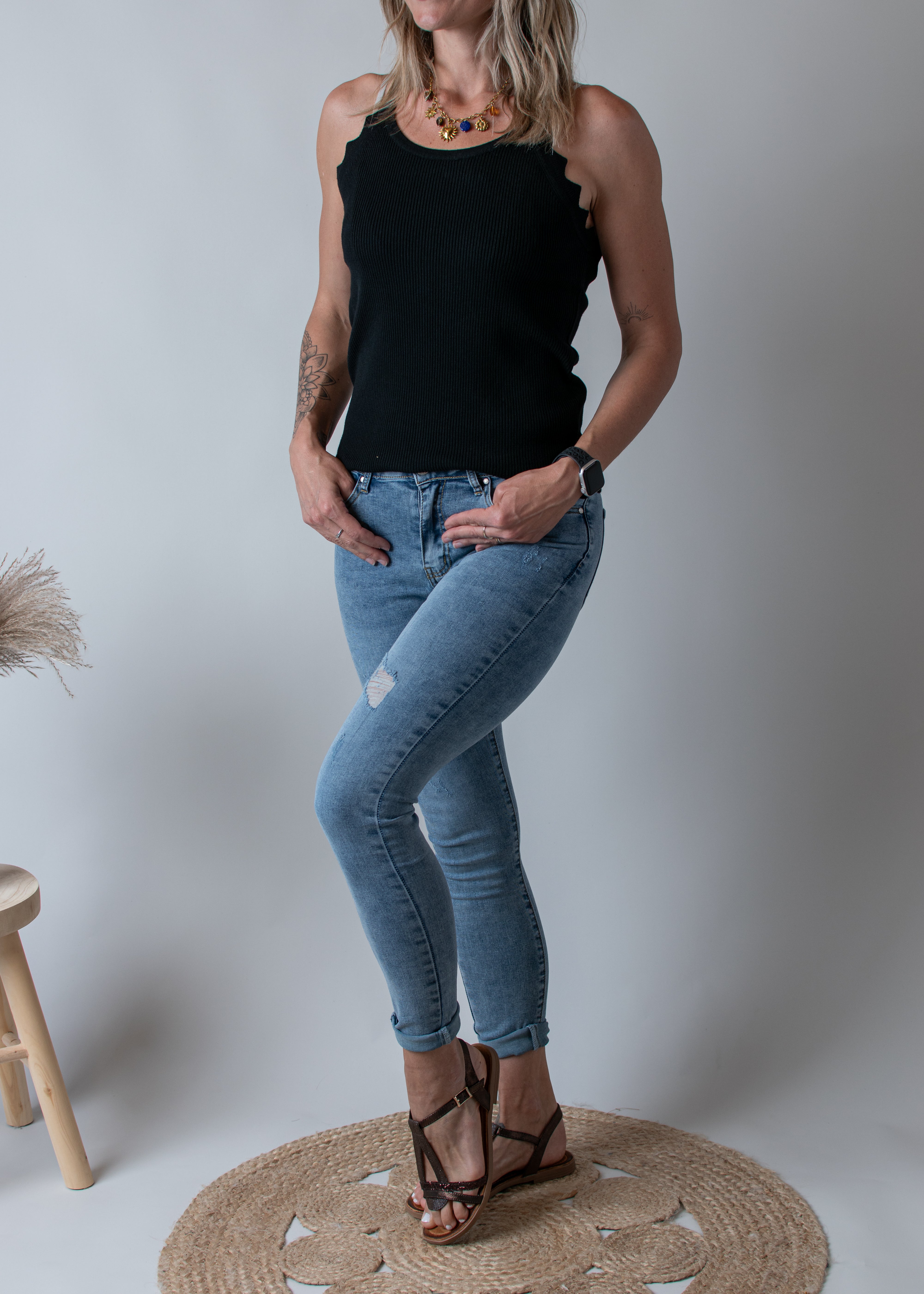 Débardeur côtelée noir coupe américaine