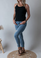 Débardeur côtelée noir coupe américaine