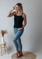 Débardeur côtelée noir coupe américaine