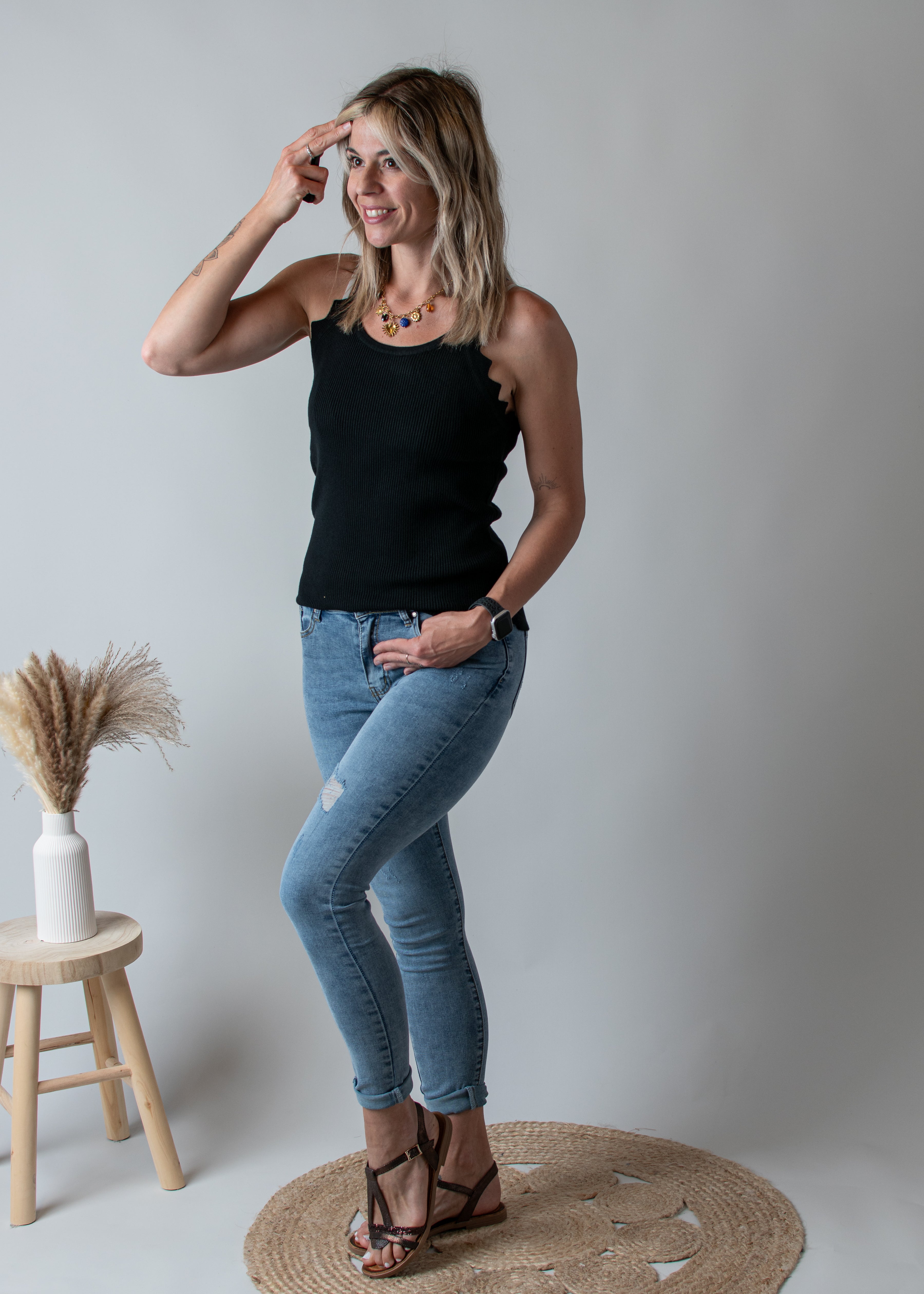 Débardeur côtelée noir coupe américaine