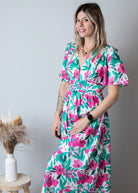 Robe Longue Fleurie - Vert  Rose