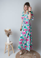 Robe Longue Fleurie - Vert  Rose la boutique de lydie