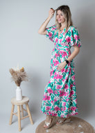 Robe Longue Fleurie - Vert  Rose la boutique de lydie