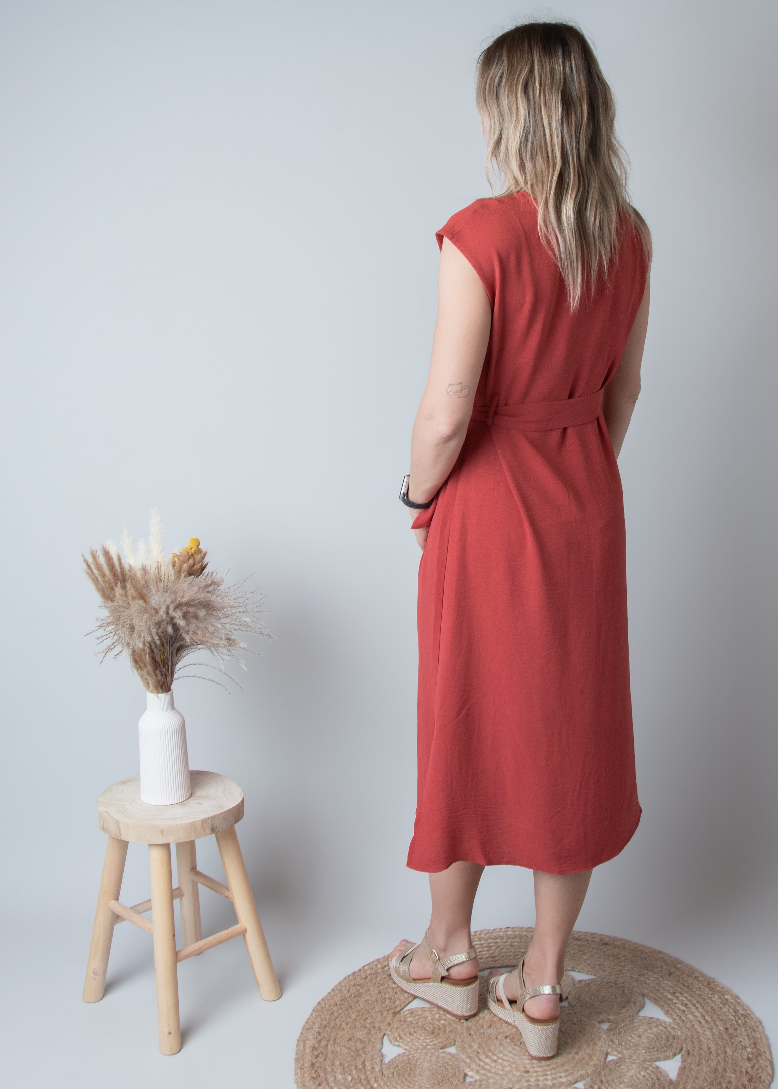 Robe Mi-Longue Terracotta Cintrée