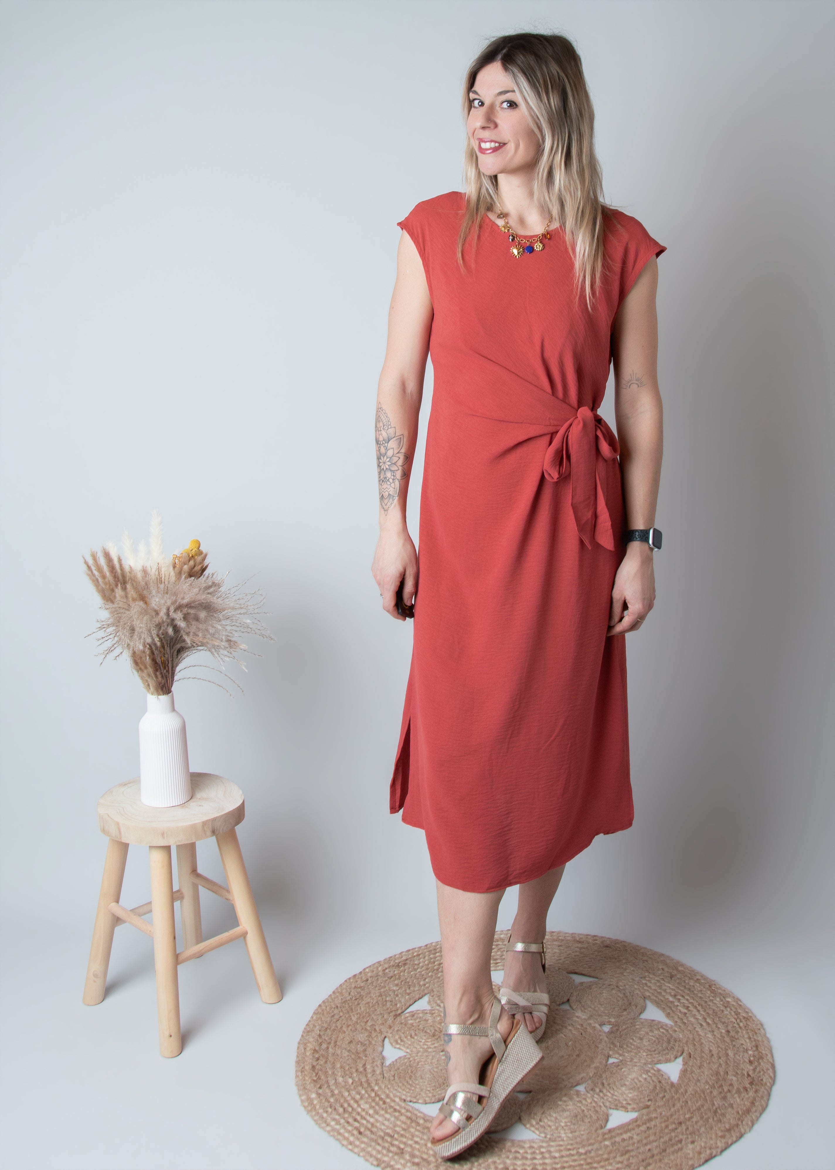 Robe Mi-Longue Terracotta Cintrée