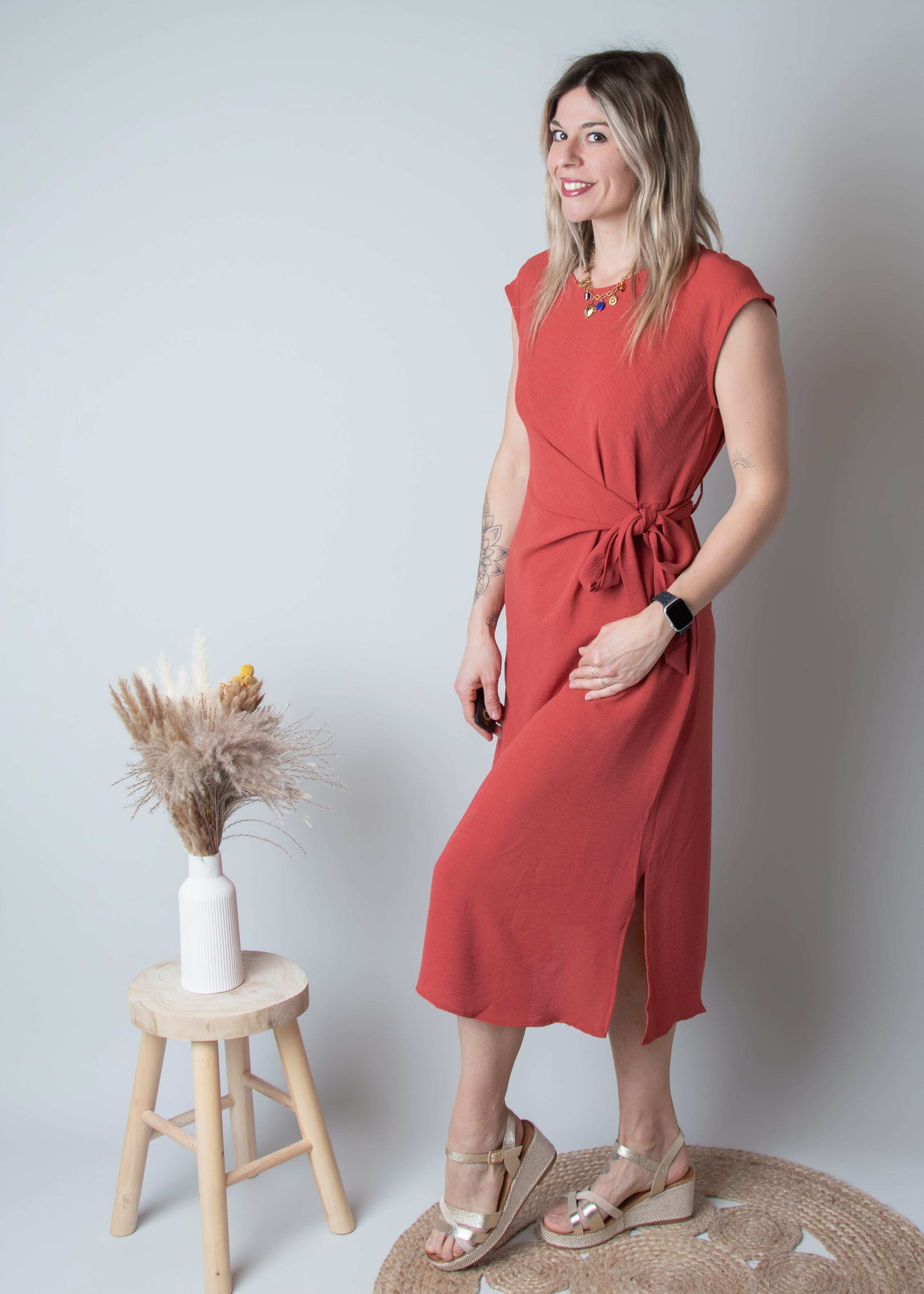 Robe Mi-Longue Terracotta Cintrée