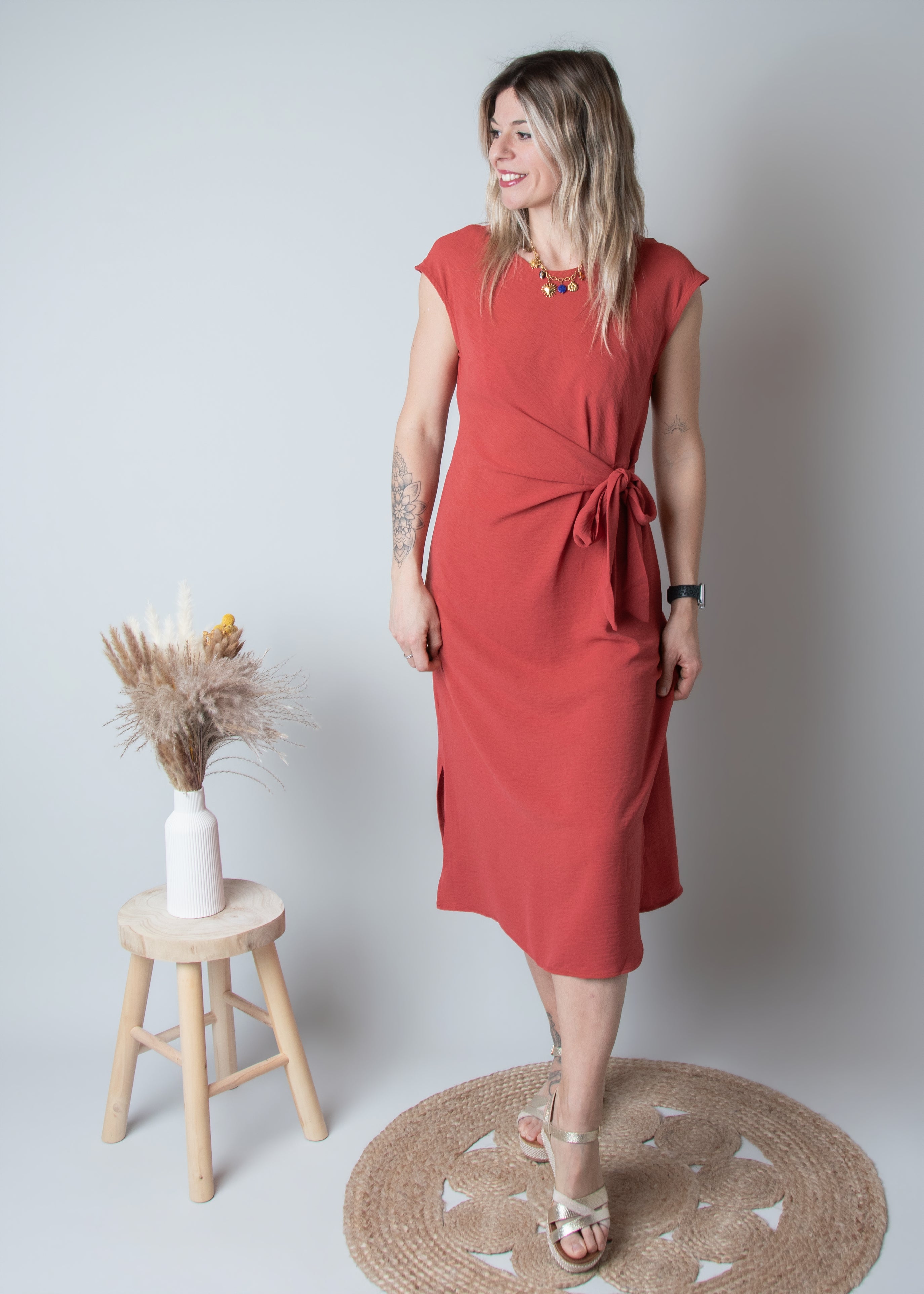 Robe Mi-Longue Terracotta Cintrée