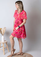 Robe cache-cœur, courte fuchsia la boutique de lydie