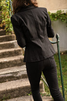 blazer noir revers fleuri la boutique de lydie