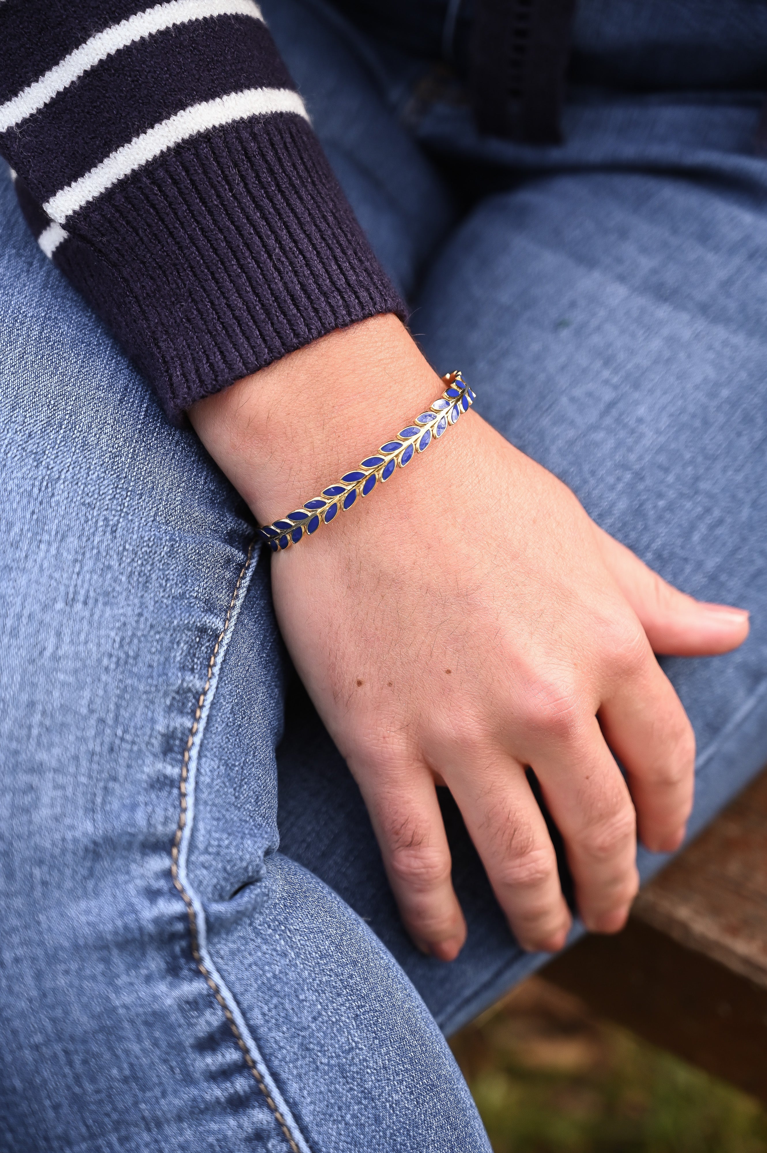 Bracelet en jonc rigide acier inoxydable bleu roi