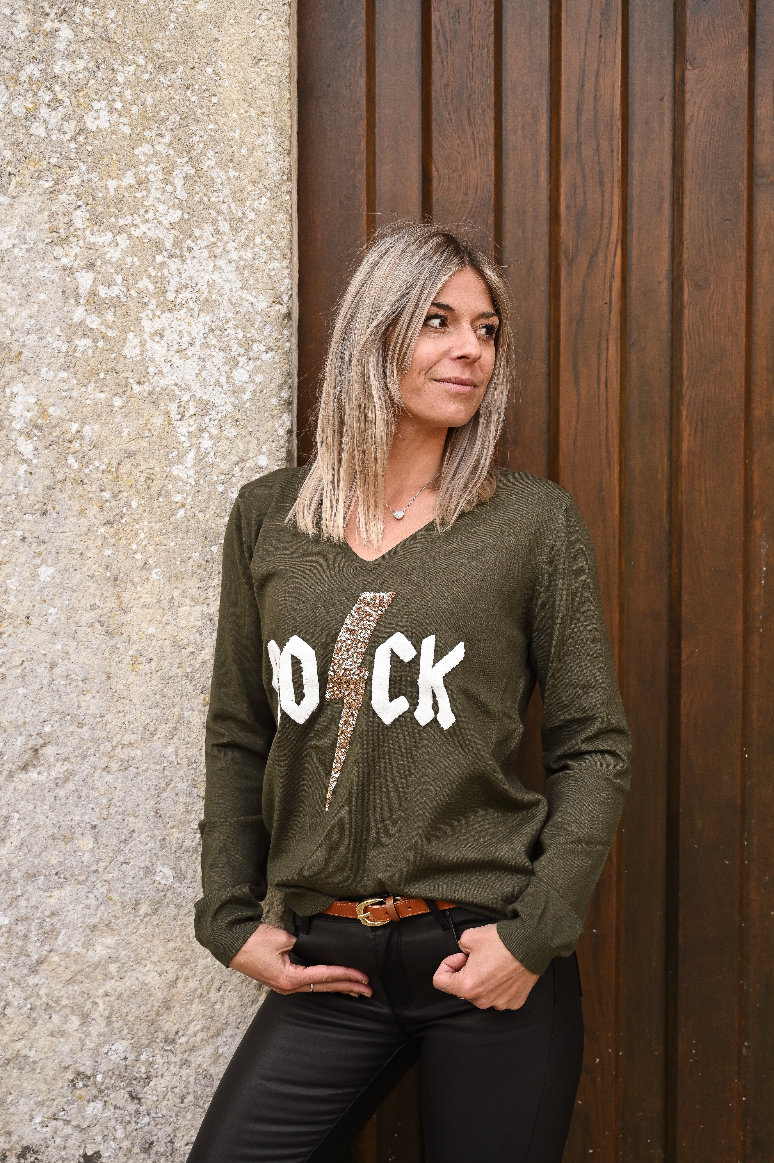 pull kaki rock la boutique de Lydie