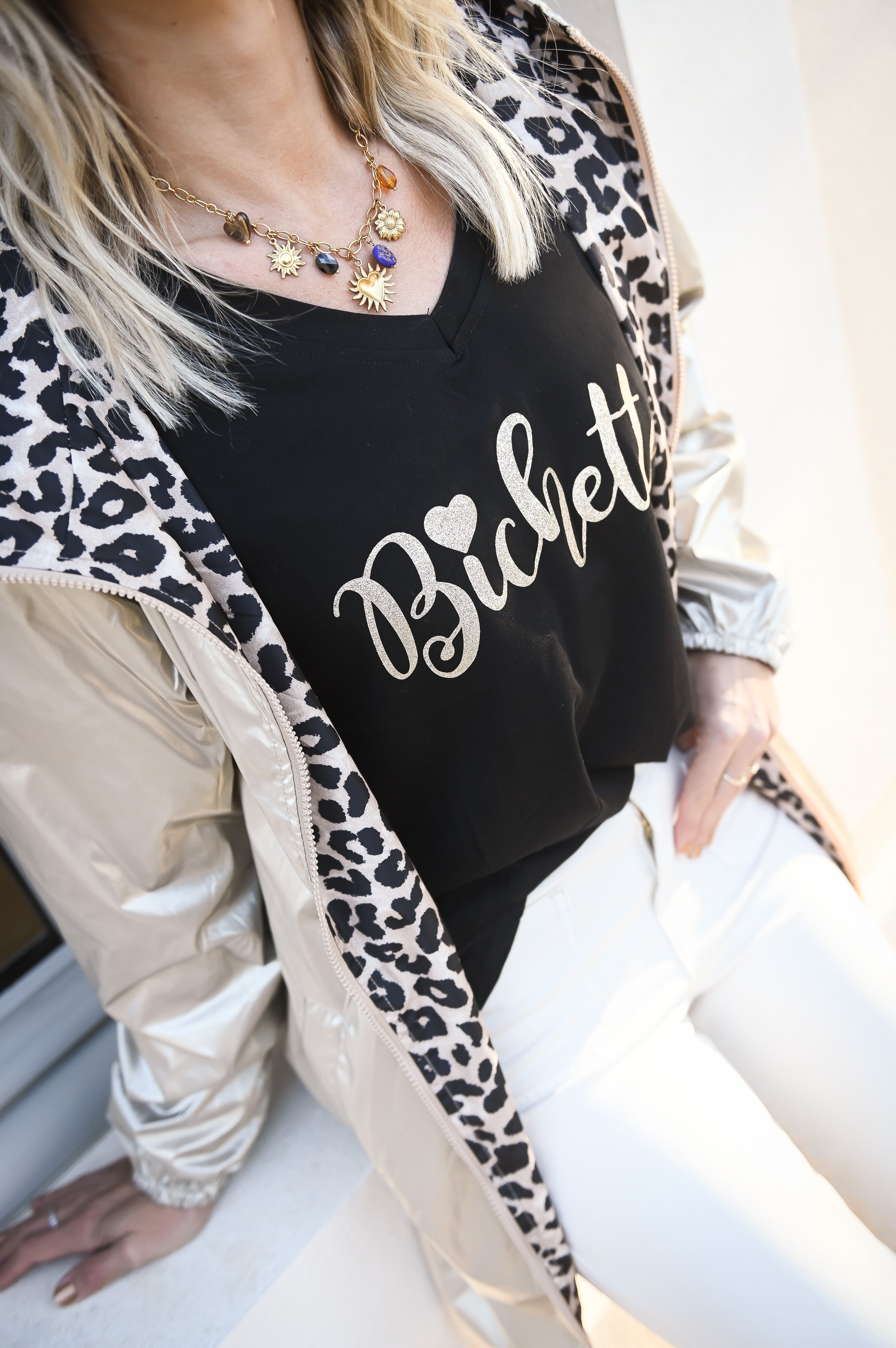 T-shirt noir, floqué&nbsp; "Bichette" la boutique de lydie