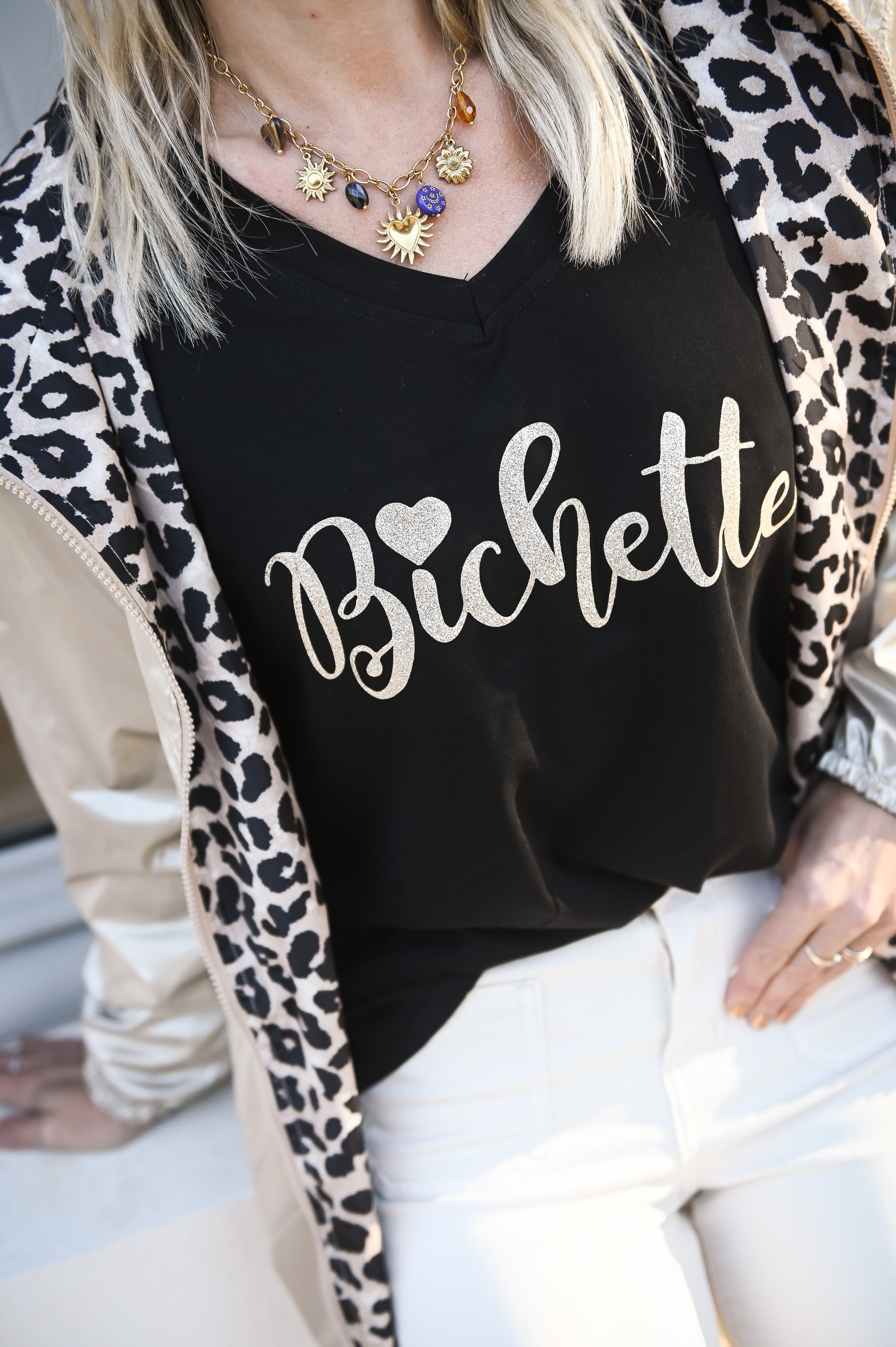 T-shirt noir, floqué&nbsp; "Bichette" la boutique de lydie