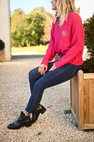 Pull fuchsia col V fleuri la boutique de lydie