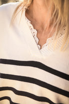 Pull Marinière Ecru rayé marine dentelle 