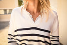 Pull Marinière Ecru rayé marine dentelle 